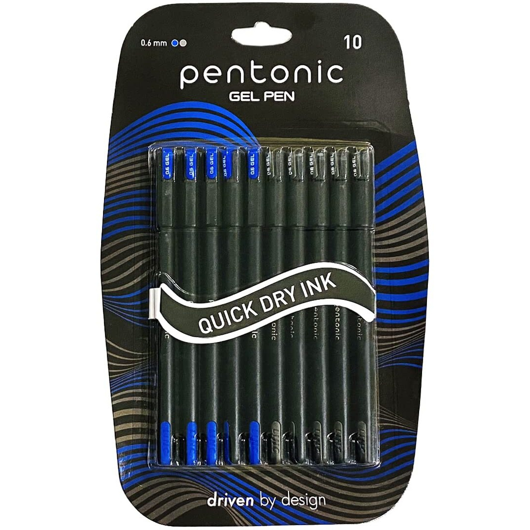 Pentonic 0.6 mm Gel Pen Blister Pack | Black Body | Blue & Black Ink | Set of 10