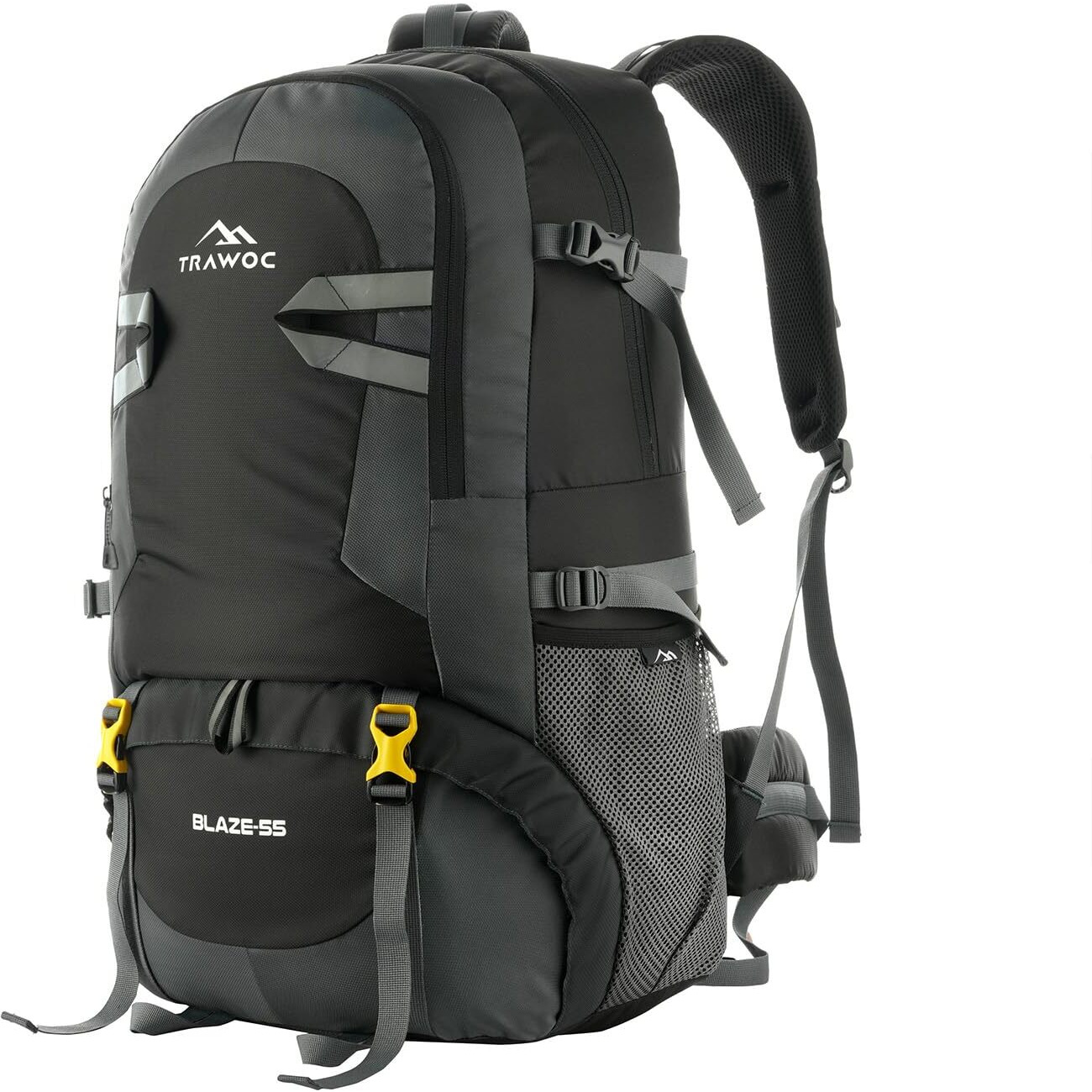 TRAWOC BLAZE 55 Liter Travel Backpack Daypack Bag for Camping Hiking Trekking Bag for Men & Women, Black, SHK014, 3 Year Warranty