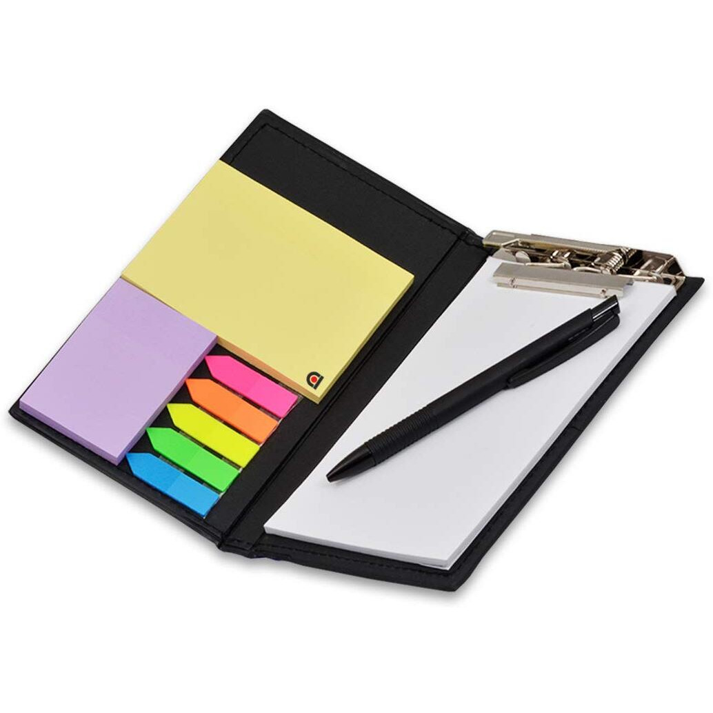 COI Desk Organizer, Notepad Memo Holder with Colorful Sticky Notes Set Gift with Pen (White)