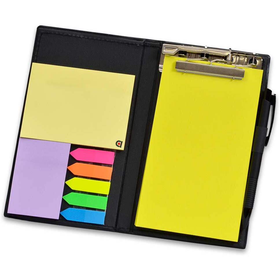 COI Notepad Memo Holder Desk Organizer with Colorful Sticky Notes Stationery Gift Set with Pen (Lemon)