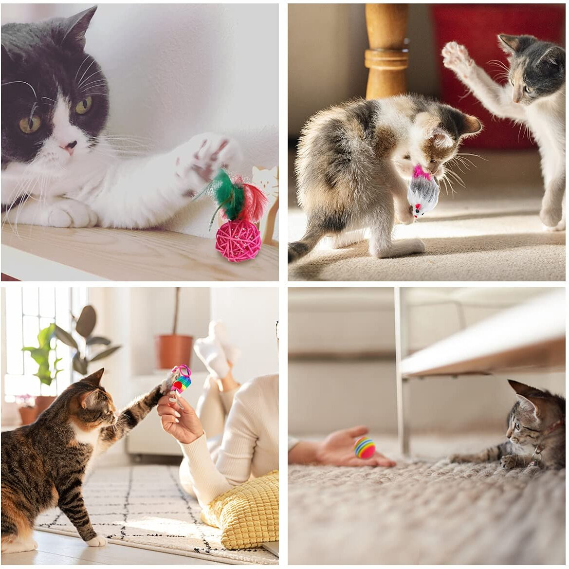 REHTRAD Pack of 13 Cat Toys, Plush Spring Mouse Colored Ball Toys for Kittens (Random Color)