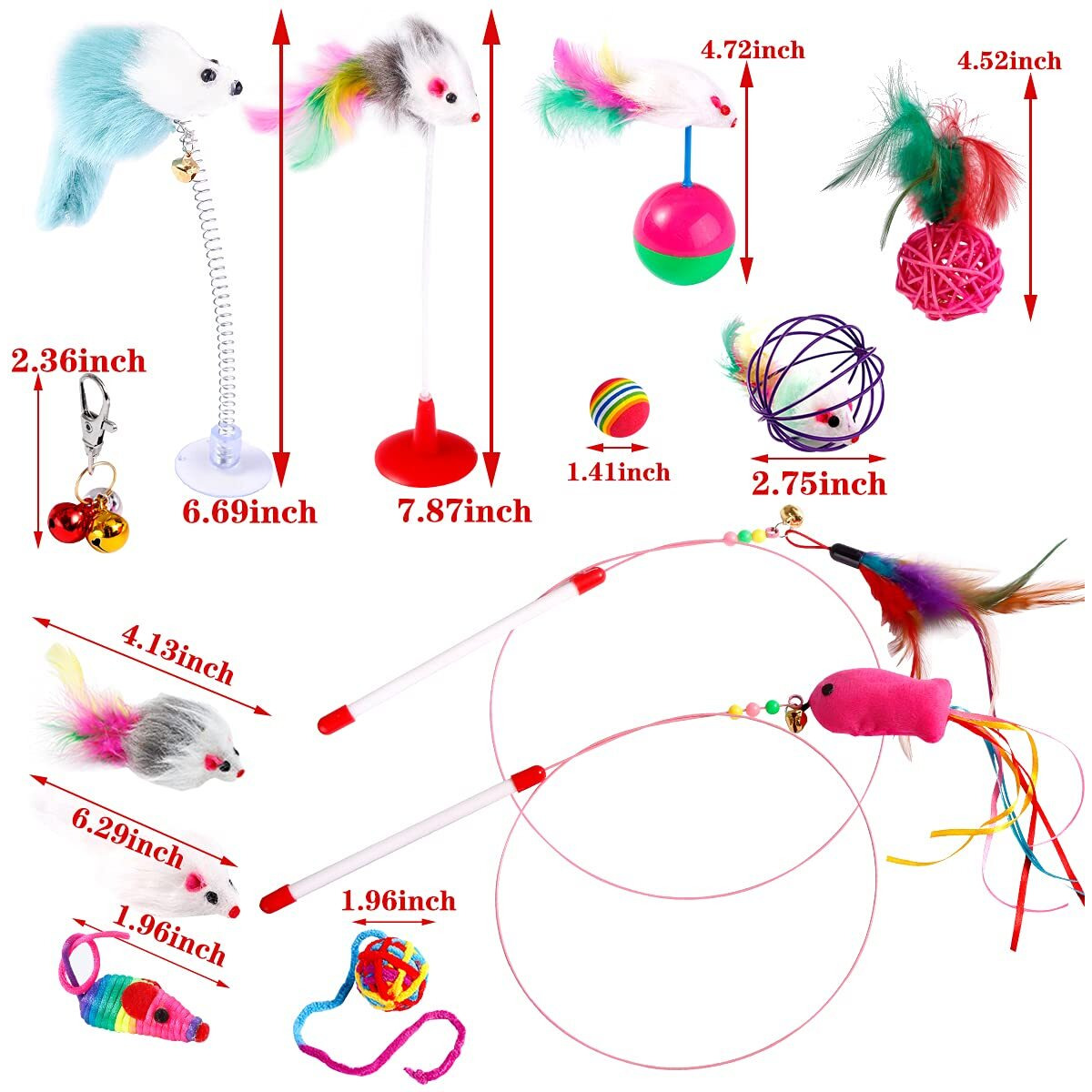 REHTRAD Pack of 13 Cat Toys, Plush Spring Mouse Colored Ball Toys for Kittens (Random Color)