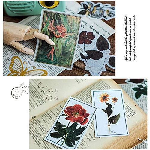 HASTHIP 60 Pcs Vintage Stickers For Wall Book For Journal Scrapbook Phone Case Stickers For Aesthetic, Romantic Easy Self-Adhesive Plants Floral Style Decoration Note Paper Stickers For, 8.7 Cm