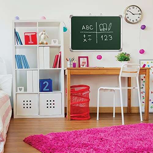 Eduway 2x2 Feet Kunj Non-Magnetic Double-Sided White Board and Chalkboard | Ideal Use for Home, Office, Kids with Sliding Hanging Clips, Robust Aluminum Frame and Smooth Melamine Surface (59x59 cms)
