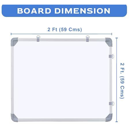 Eduway 2x2 Feet Kunj Non-Magnetic Double-Sided White Board and Chalkboard | Ideal Use for Home, Office, Kids with Sliding Hanging Clips, Robust Aluminum Frame and Smooth Melamine Surface (59x59 cms)