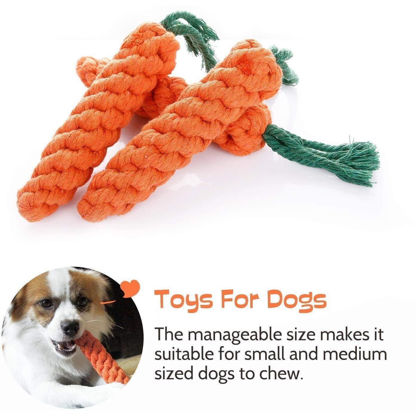 Foodie Puppies Dog Chew Cotton Rope Toys 3in1 Combo for Small Dogs & Puppies (Cotton Ball + Carrot + CornStick Rope) Knotted Cotton Chew Dog Toy for Playing, Teeth Cleaning & Training (Color May Vary)