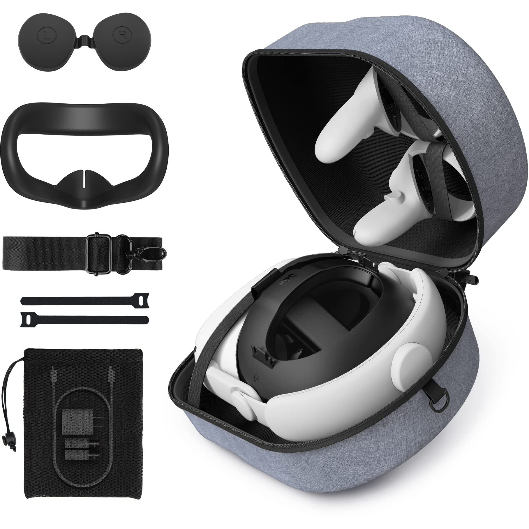 Kiwi Design Carrying Case Compatible with Quest 2 Accessories Fits Kiwi Design Head Straps Including Lens Protector Cover & Mesh Bag