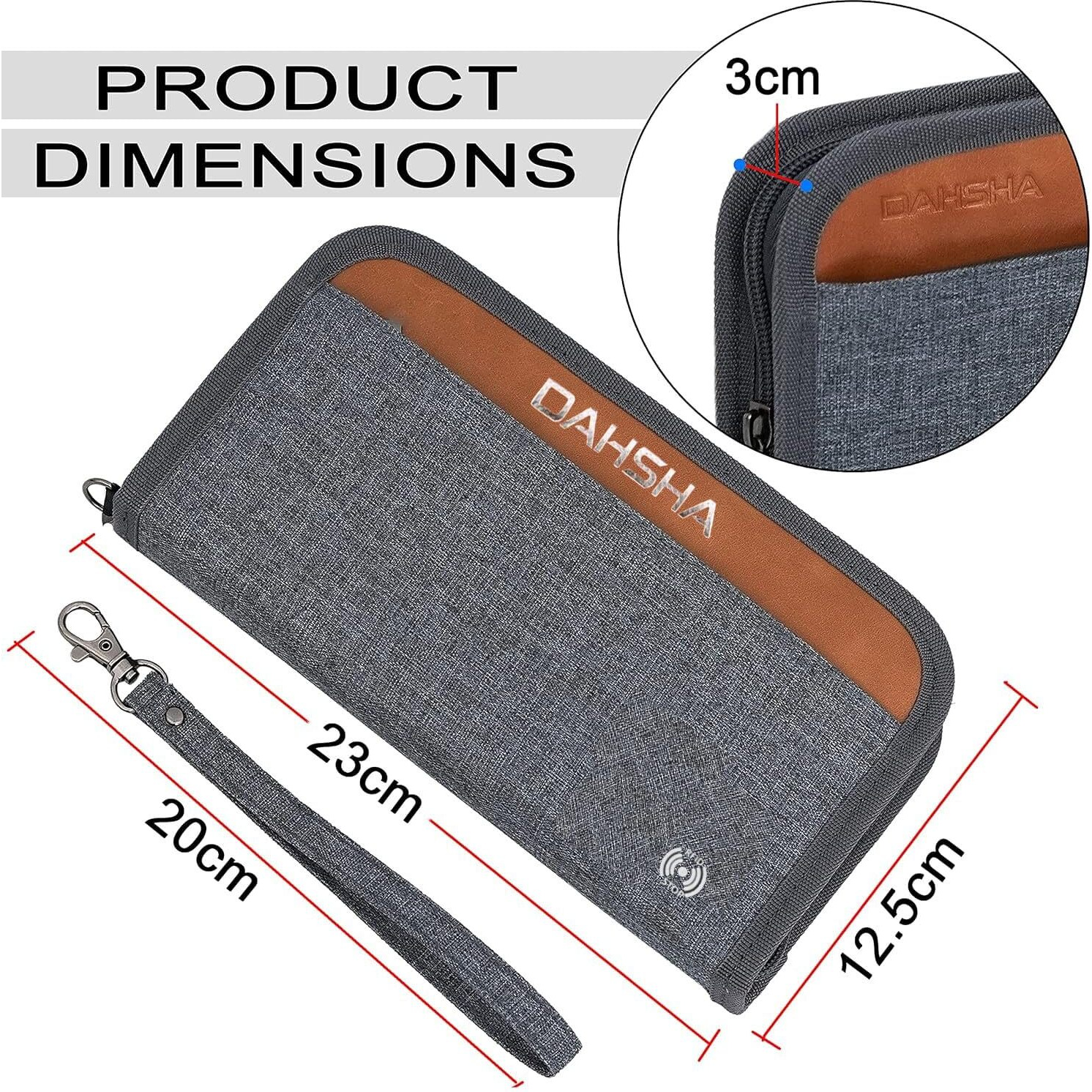 DAHSHAPassport Holder Wallet Organizer for Credit Debit Card Boarding Pass with Removable Hand Strap for Men and Women (1 Pack-5 Passport Slot RFID Grey)