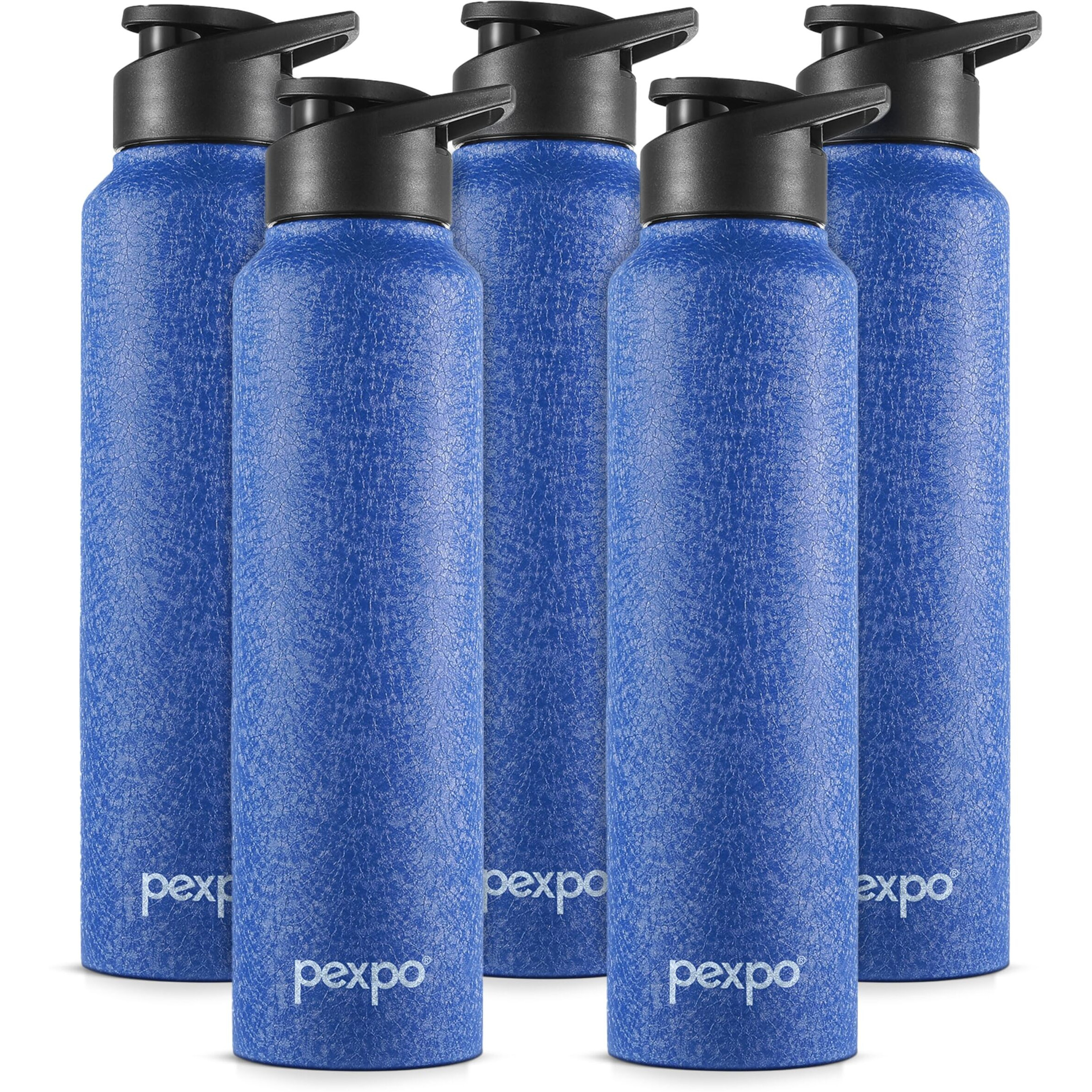 PEXPO Chromo Stainless Steel Sports/Fridge Sipper Water Bottle 1 Litre, Blue Pack of 5 | Eco friendly | BPA Free | Water Bottle for Office, Gym, School, Yoga, Trekking, Men, Women and Kids