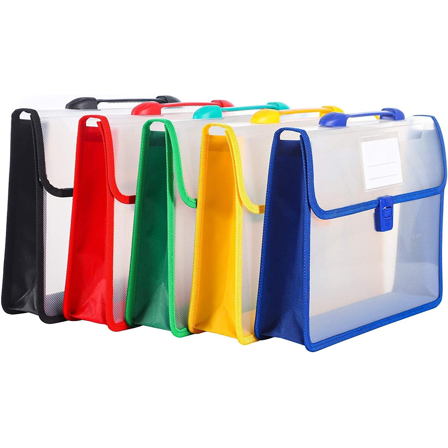 MORE BUY Plastic Handle Documents File Storage Bag with Handle Button for Important Papers/Memos/Projects/Presentations/Photos/Letters (Size FS/A4, Multicolor) (Pack of 5)