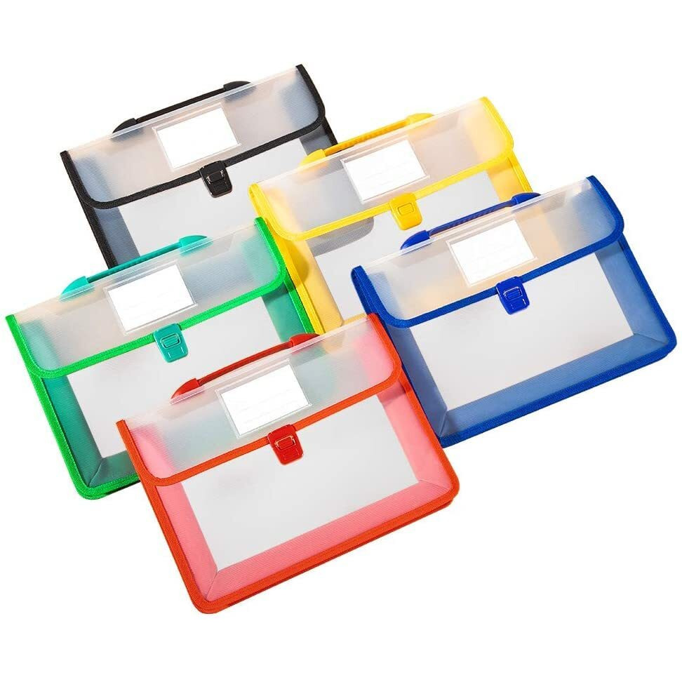 MORE BUY Plastic Handle Documents File Storage Bag with Handle Button for Important Papers/Memos/Projects/Presentations/Photos/Letters (Size FS/A4, Multicolor) (Pack of 5)