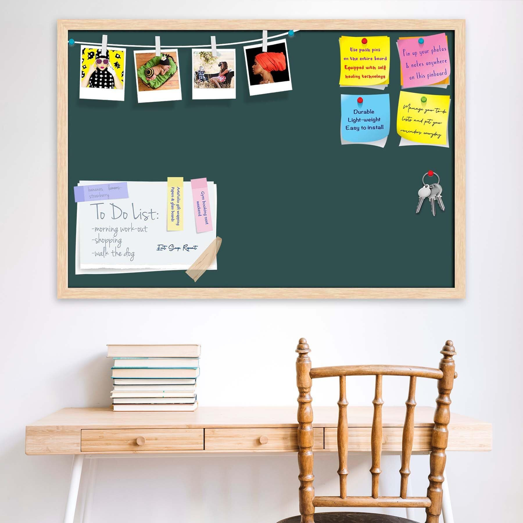 ArtzFolio Greys Family Dark Slate Gray Colour | Bulletin Board Notice Pin Board | Vision Soft Board Combo with Thumb Push Pins & Sticky Notes | Natural Brown Frame | 24 x 16 inch (61 x 41 cms)