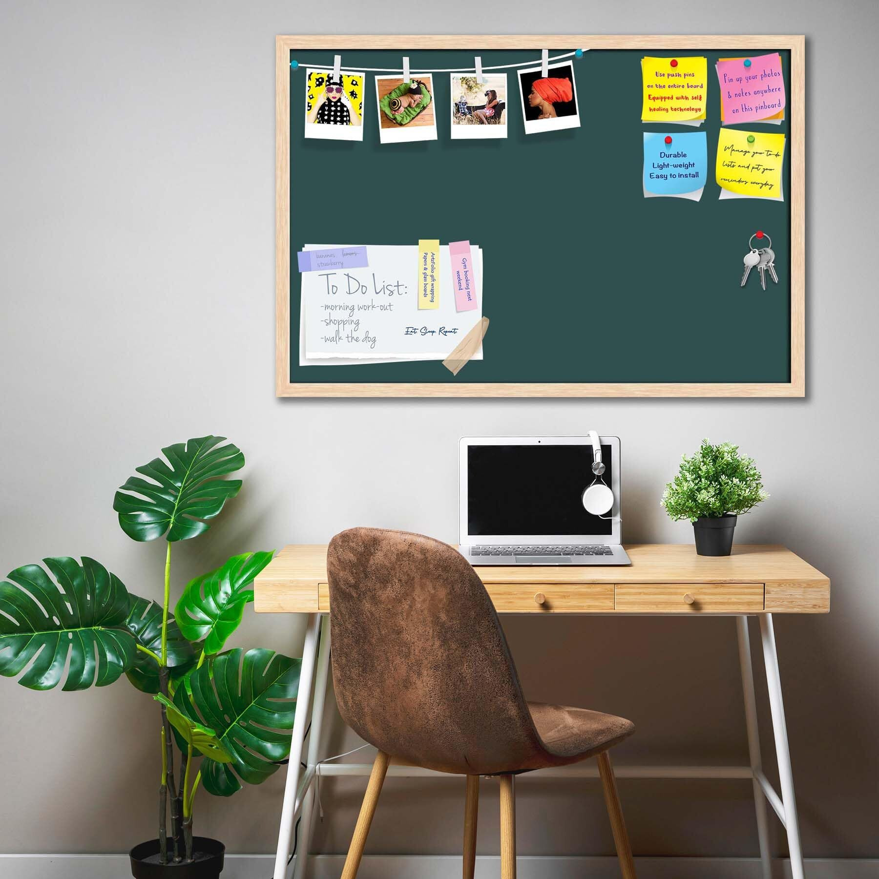 ArtzFolio Greys Family Dark Slate Gray Colour | Bulletin Board Notice Pin Board | Vision Soft Board Combo with Thumb Push Pins & Sticky Notes | Natural Brown Frame | 24 x 16 inch (61 x 41 cms)