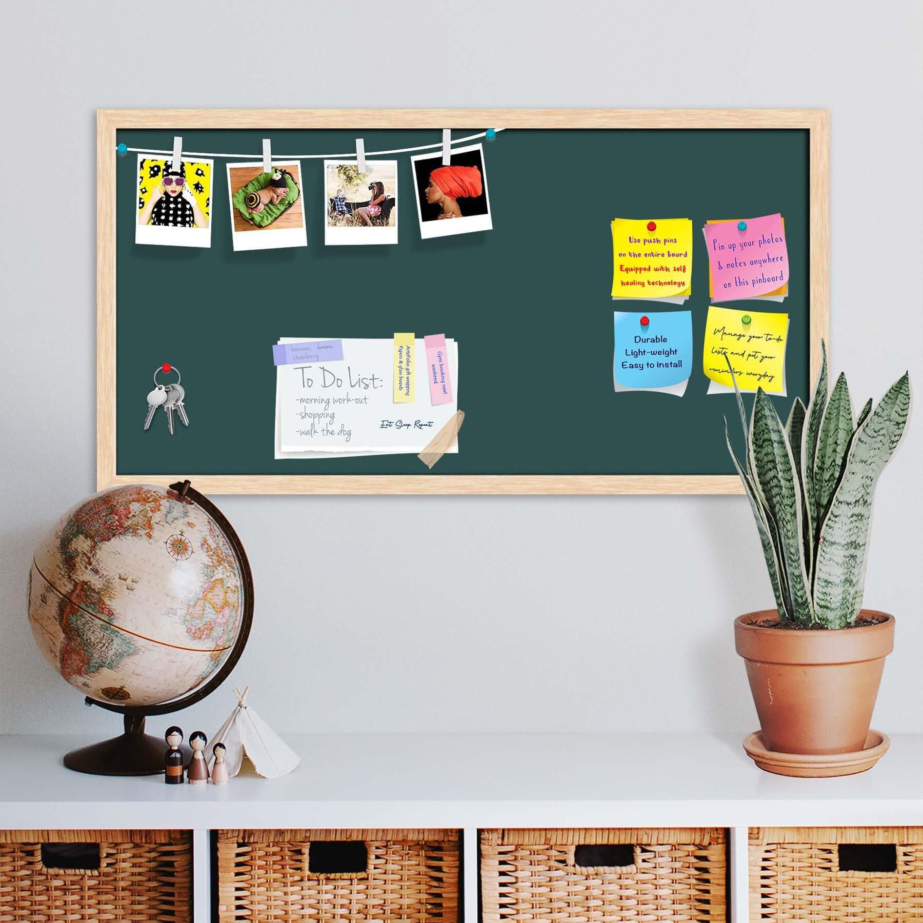 ArtzFolio Greys Family Dark Slate Gray Colour | Bulletin Board Notice Pin Board | Vision Soft Board Combo with Thumb Push Pins & Sticky Notes | Natural Brown Frame | 24 x 12 inch (61 x 30 cms)