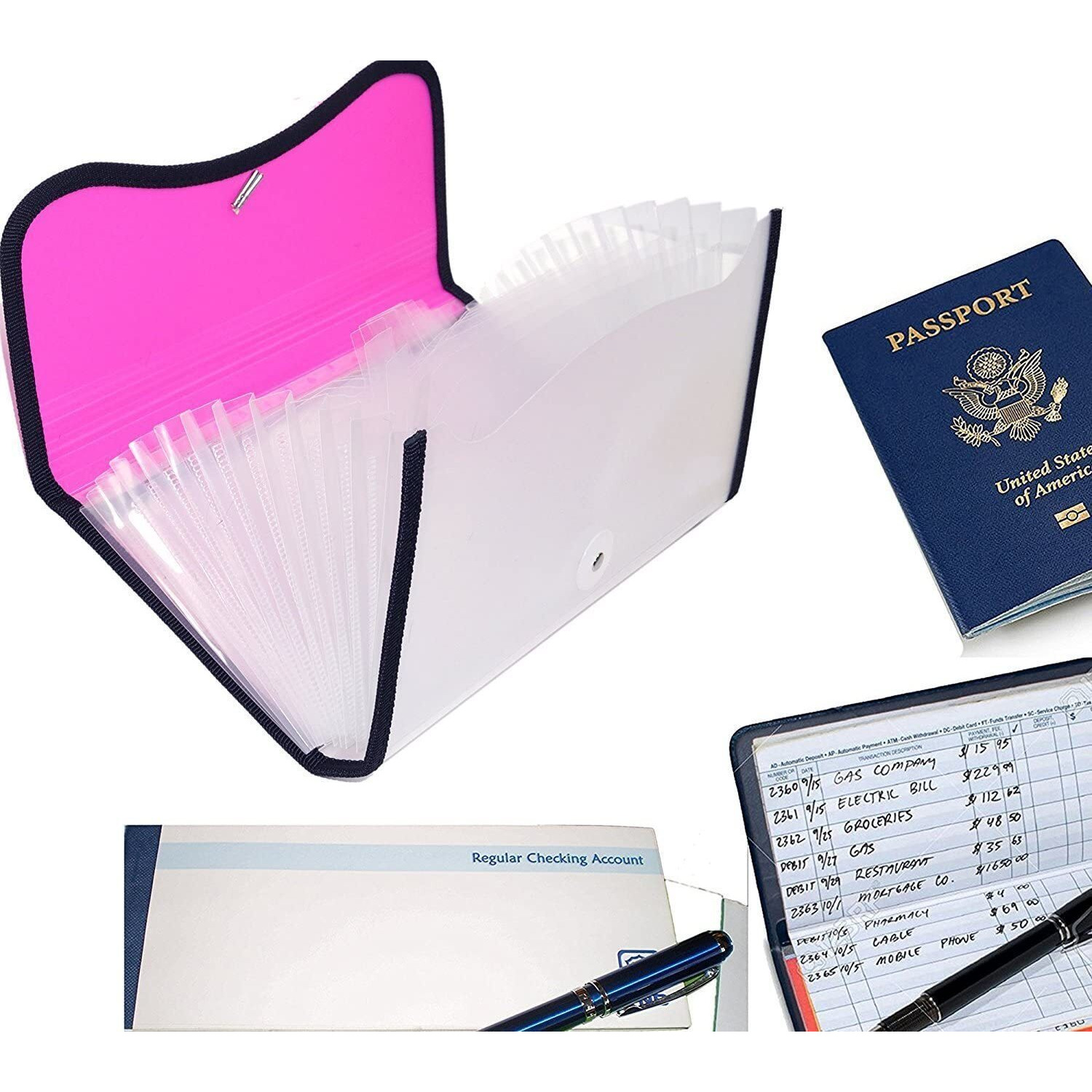 MORE BUY Expanding Cheque Book Holder Case 12 Pocket Multi Passbook Holder Bill Folder Passport Cash Storage Pouch Organizer with Elastic Swing (Multicolor)