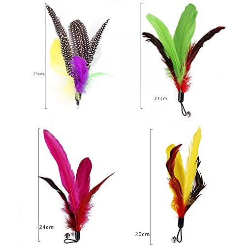Qpets Cat Toys - Interactive 11 Piece Cat Toy Set with Retractable Wands and Feather Worm Toys - Kitten Toys Variety of Vibrant Colours - Activity Toys to Exercise Cats and Kittens