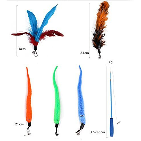 Qpets Cat Toys - Interactive 11 Piece Cat Toy Set with Retractable Wands and Feather Worm Toys - Kitten Toys Variety of Vibrant Colours - Activity Toys to Exercise Cats and Kittens