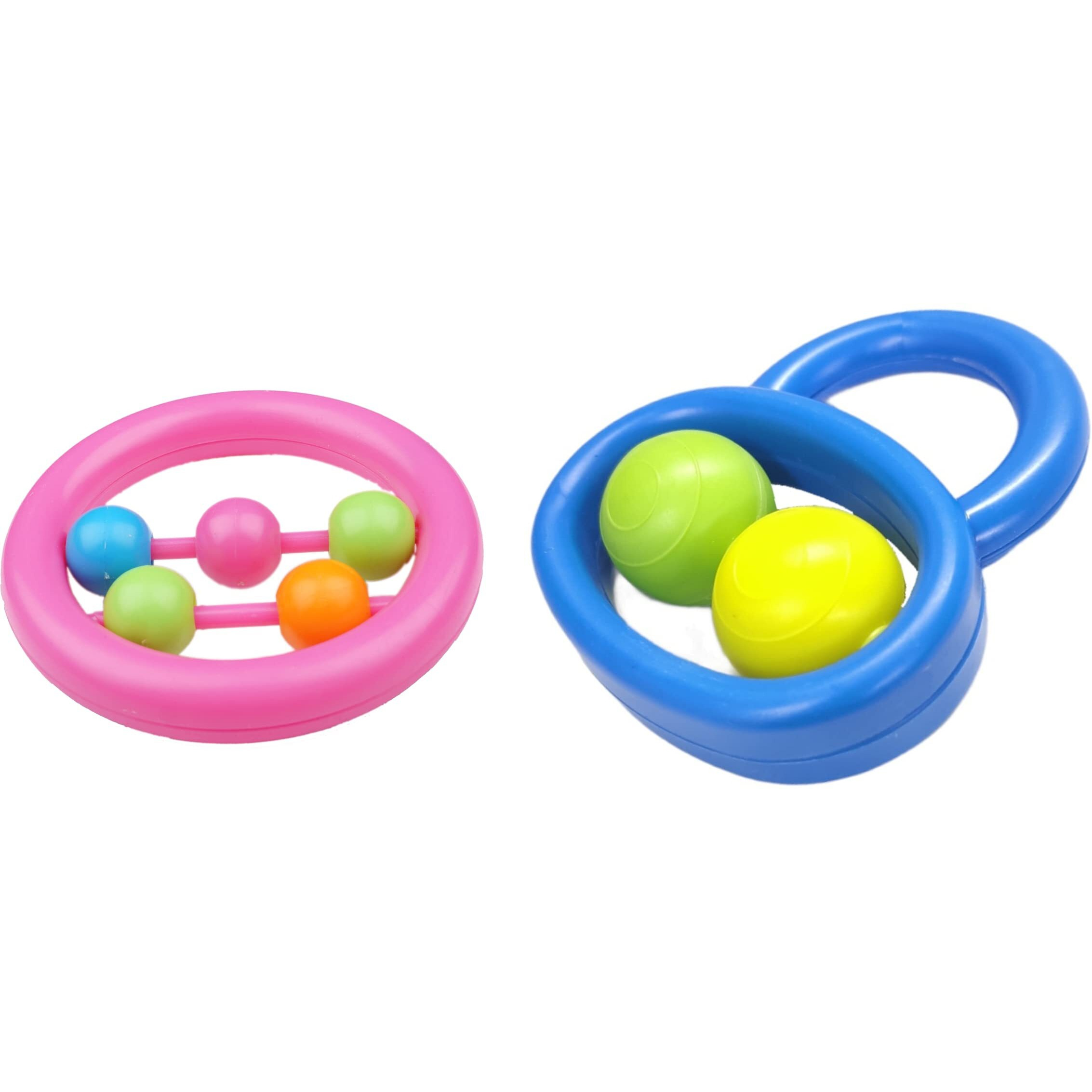 Little Innocents BPA-Free Non Toxic Colorful Plastic Shake & Grab Rattles for Babies & Infants, Early Age Toys for New Borns (Set of 2, Multicolor)