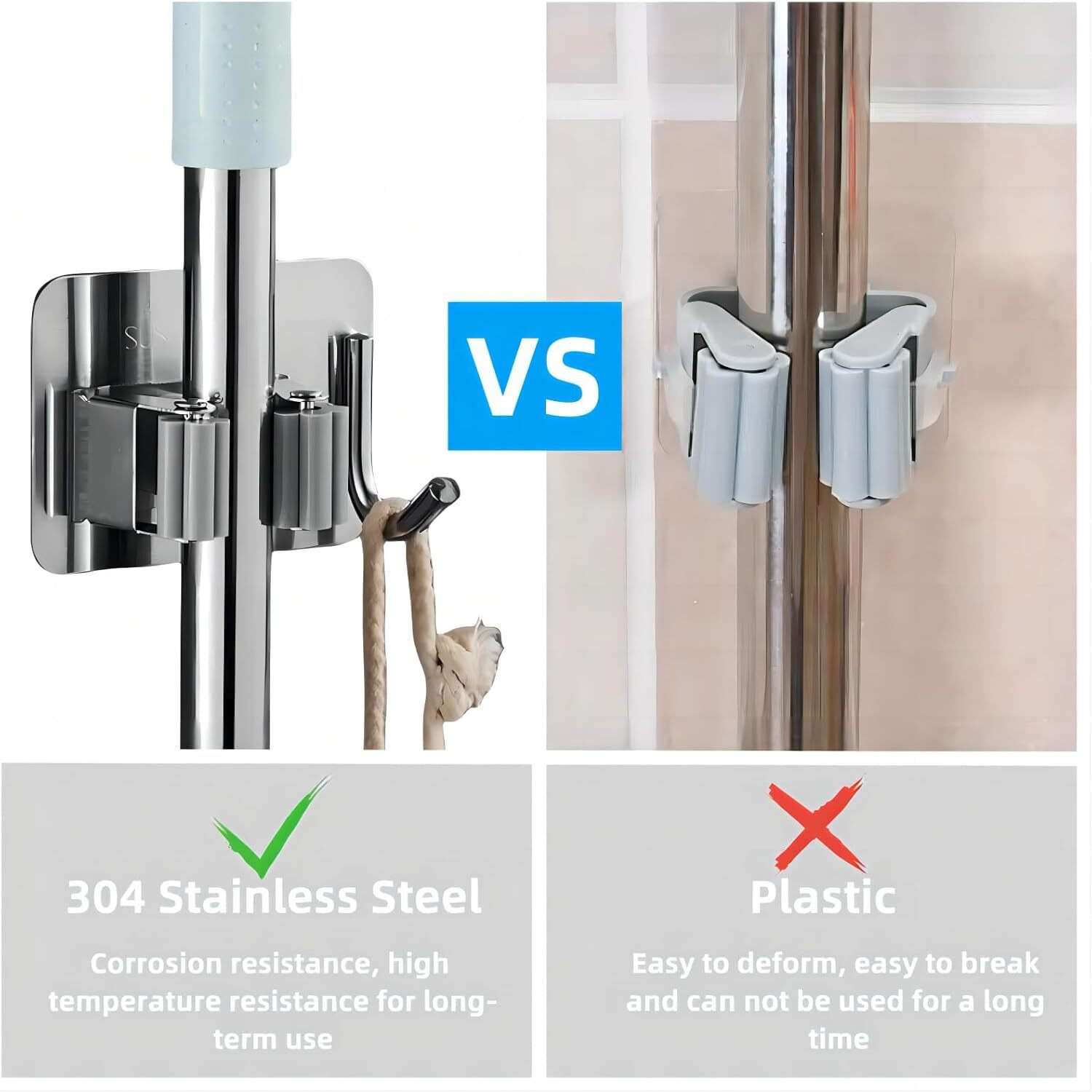 JD FRESH 1 Piece Self Adhesive Mop Holder/Wall Mounted Wiper Holder/Storage Organizers/Drill-Free Broom Stick Stand for Home/Indoor-Outdoor/Garage/Commercial/Bathroom Essentials/Umbrella(Grey)