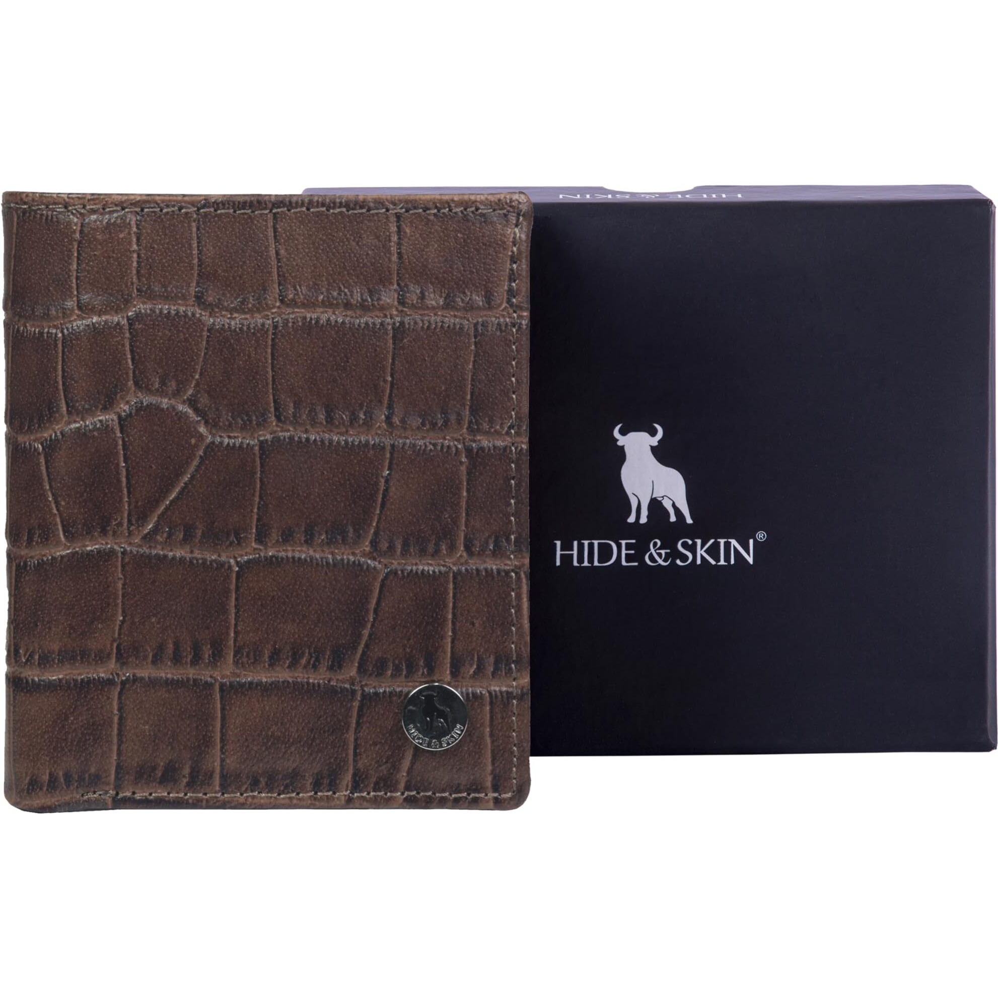 HIDE & SKIN Genuine Leather Wallet With Detachable Card Case - Brown, Unisex