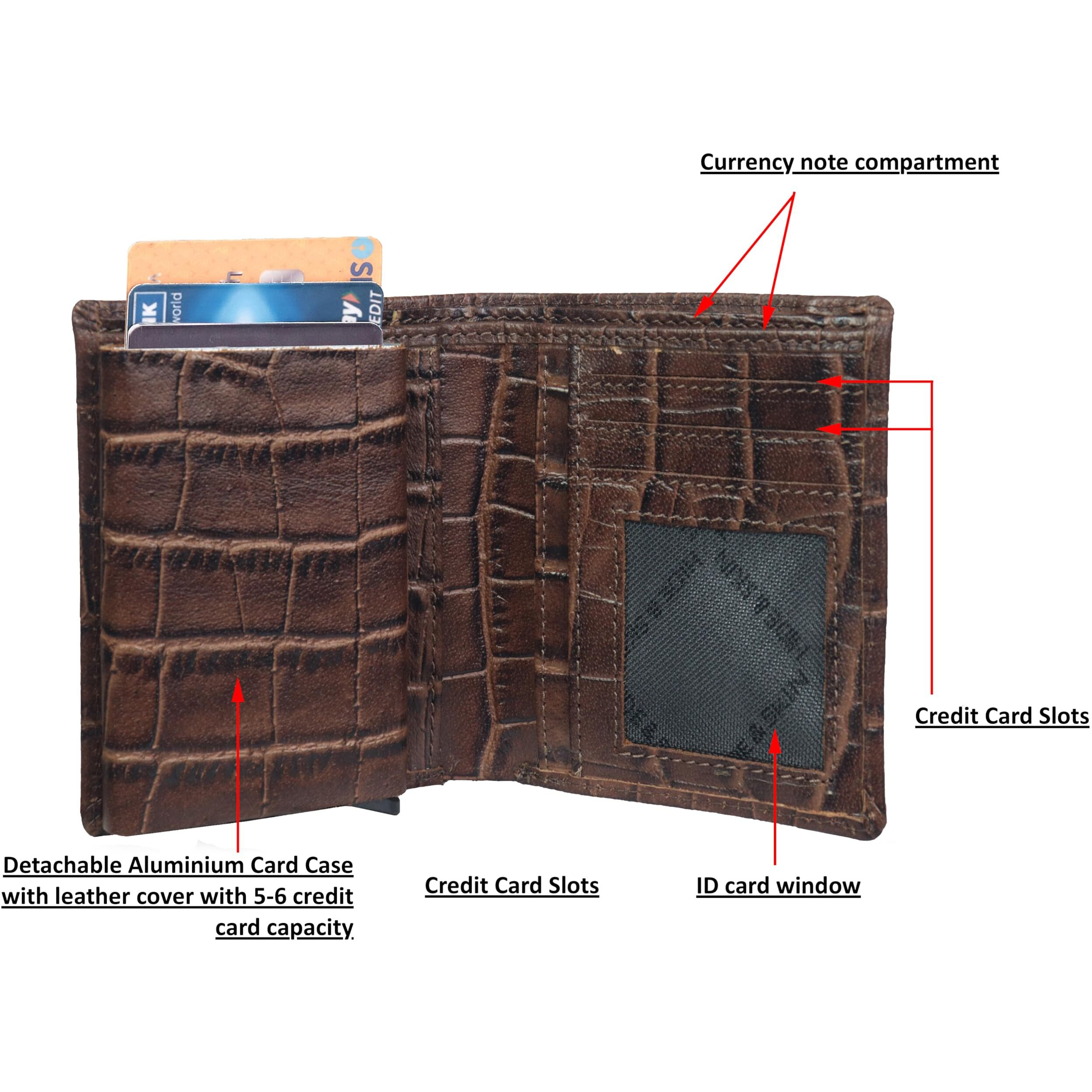 HIDE & SKIN Genuine Leather Wallet With Detachable Card Case - Brown, Unisex