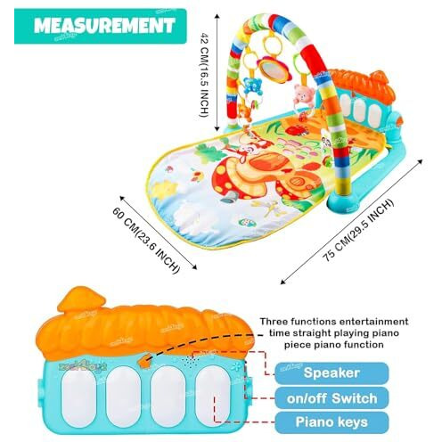 Zest 4 Toyz Baby Play Mat Gym & Fitness Rack with Hanging Rattles Lights & Musical Keyboard Mat Piano Multi-Function (Made in India)