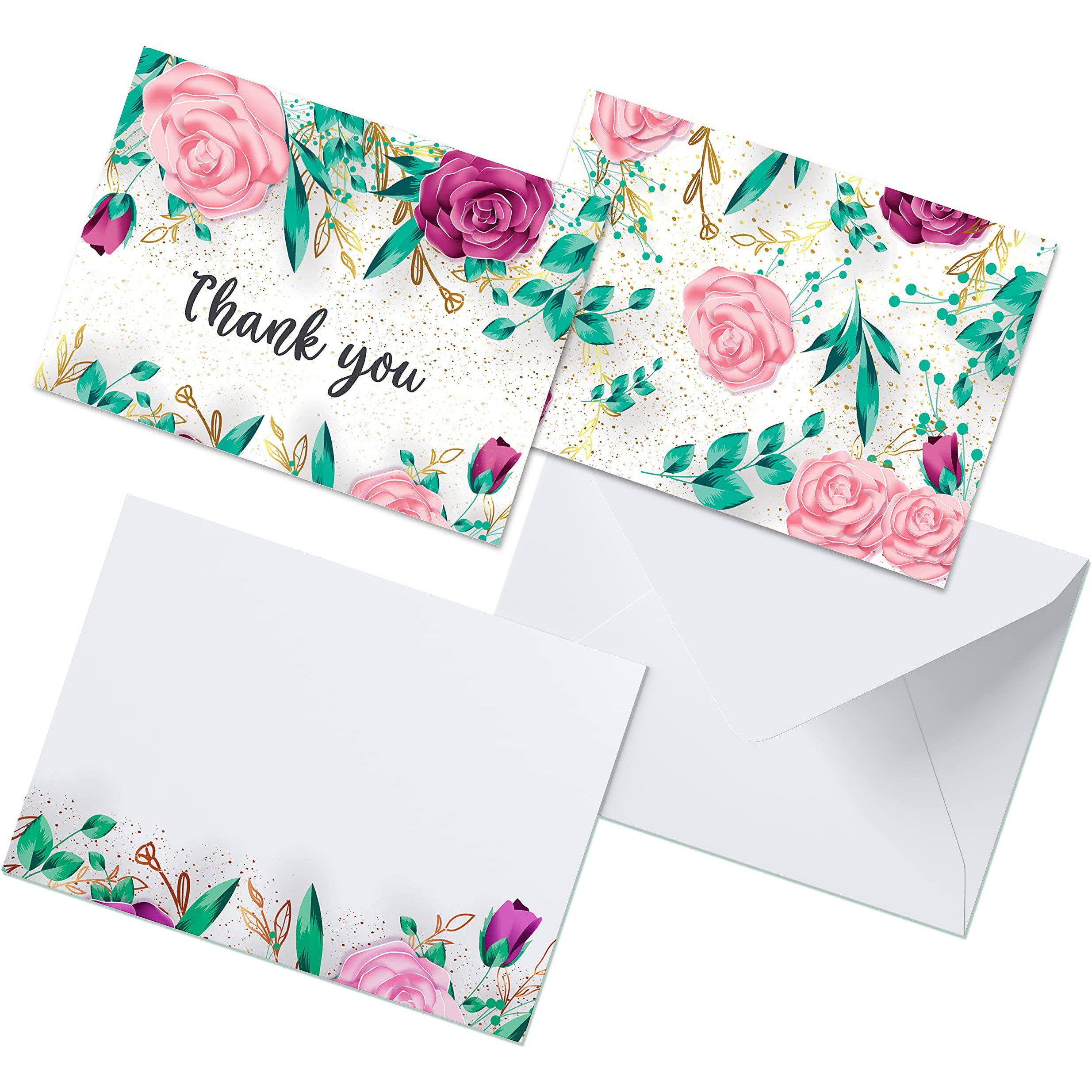 Clickedin Thank You Cards, Stylish Floral Printed, 24 Cards and Envelopes