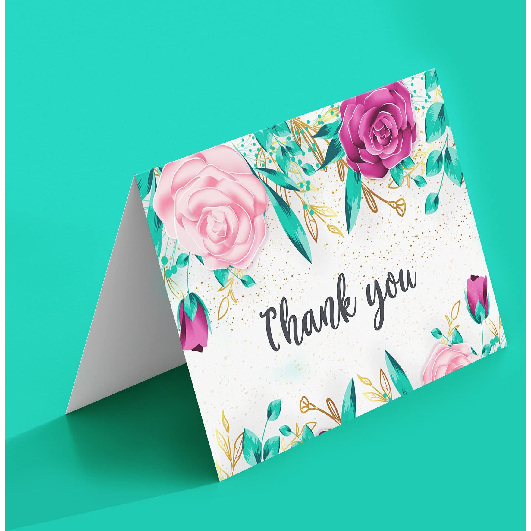 Clickedin Thank You Cards, Stylish Floral Printed, 24 Cards and Envelopes