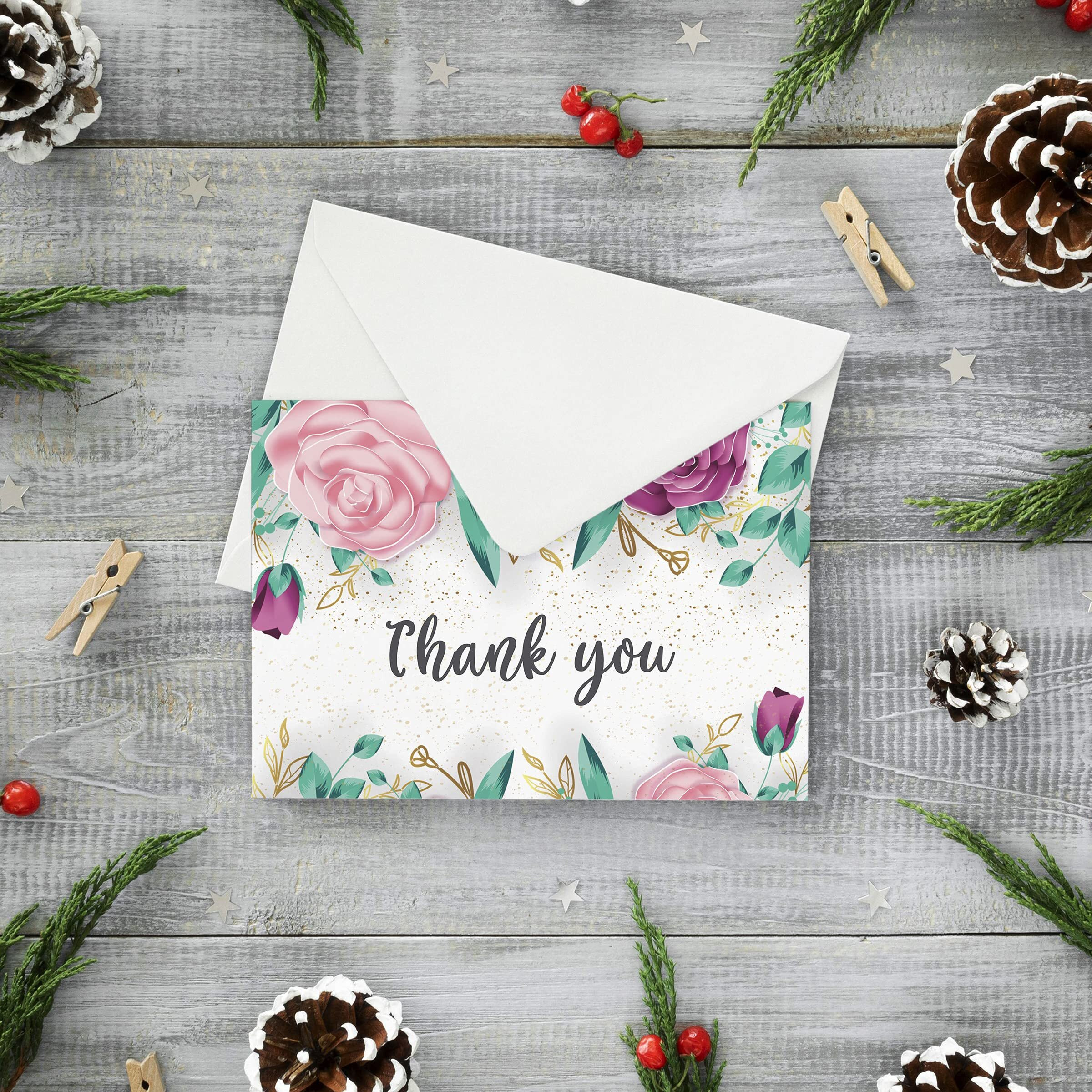 Clickedin Thank You Cards, Stylish Floral Printed, 24 Cards and Envelopes