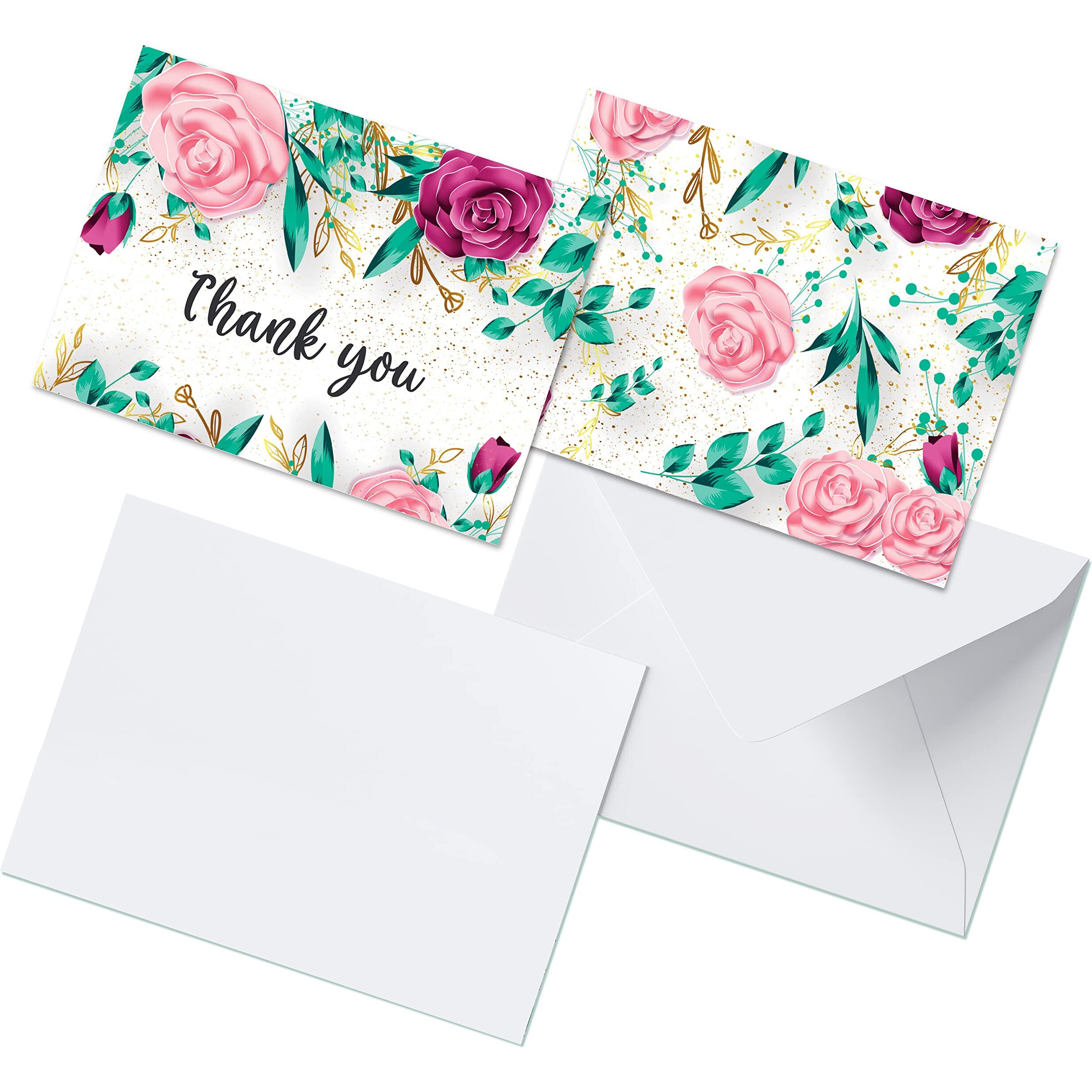 Clickedin Thank You Cards, Elegant Flowers Theme, 12 Cards and Envelopes