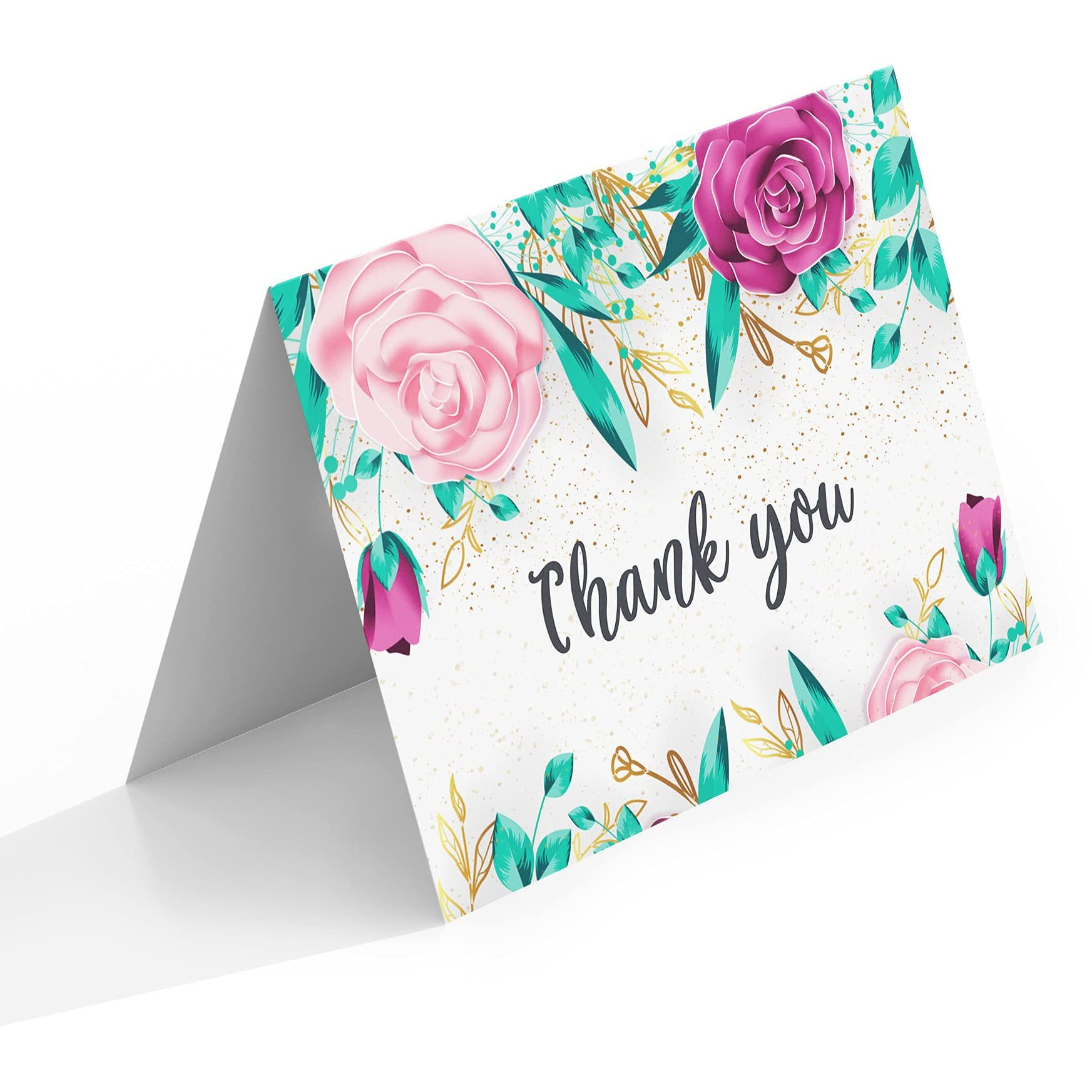 Clickedin Thank You Cards, Elegant Flowers Theme, 12 Cards and Envelopes