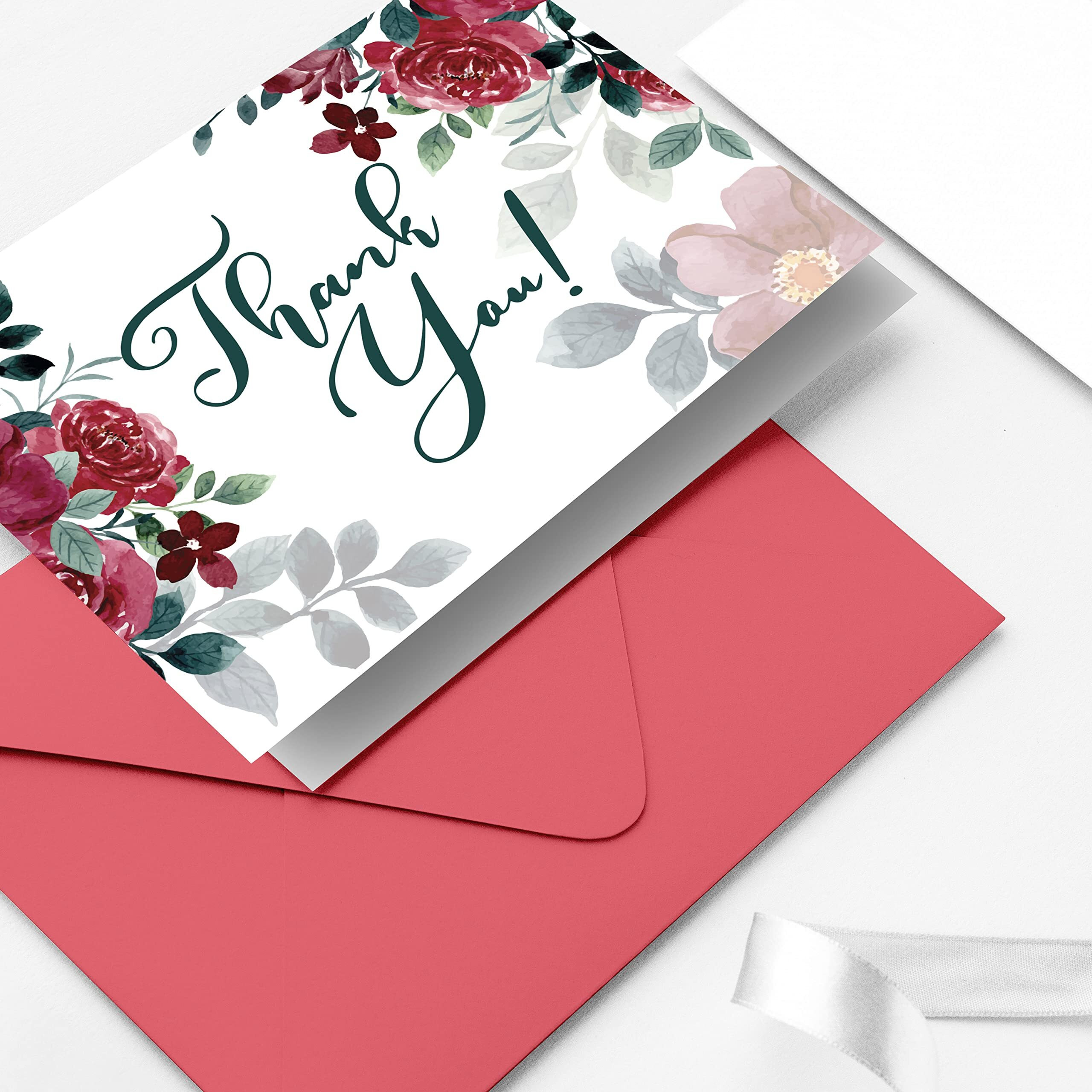 Clickedin Thank You Cards for Small Business, Stylish Floral Design, 12 Cards and Envelopes