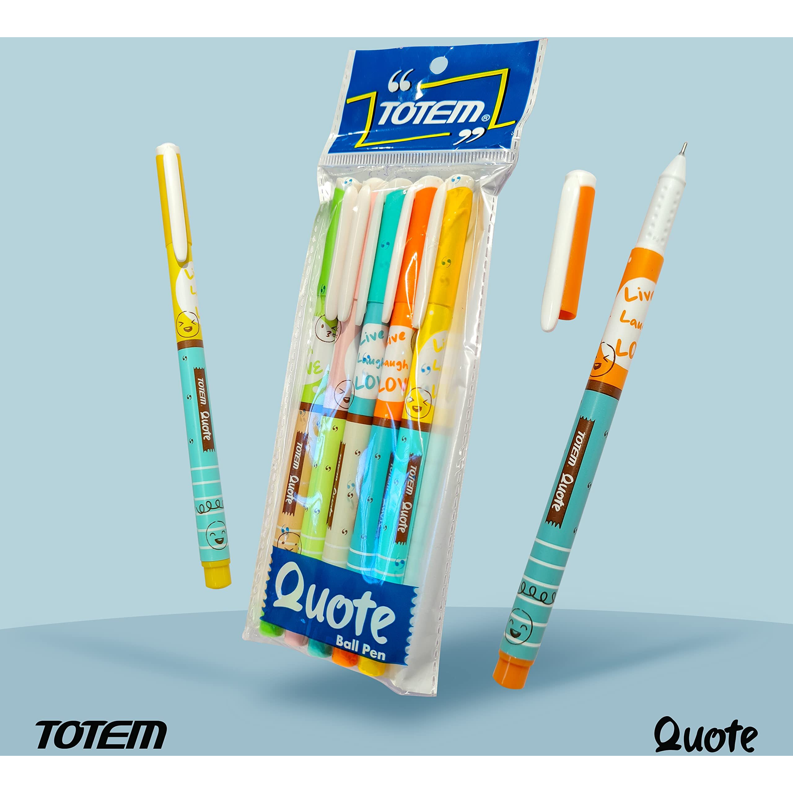 TOTEM Quote Ball Pens | 30 Blue Ink Pens | Stylish & Cute Emoji Theme | Fragrance Ink | 0.7 mm Tip | Comfortable Grip | Pens for Writing | Perfect for Students