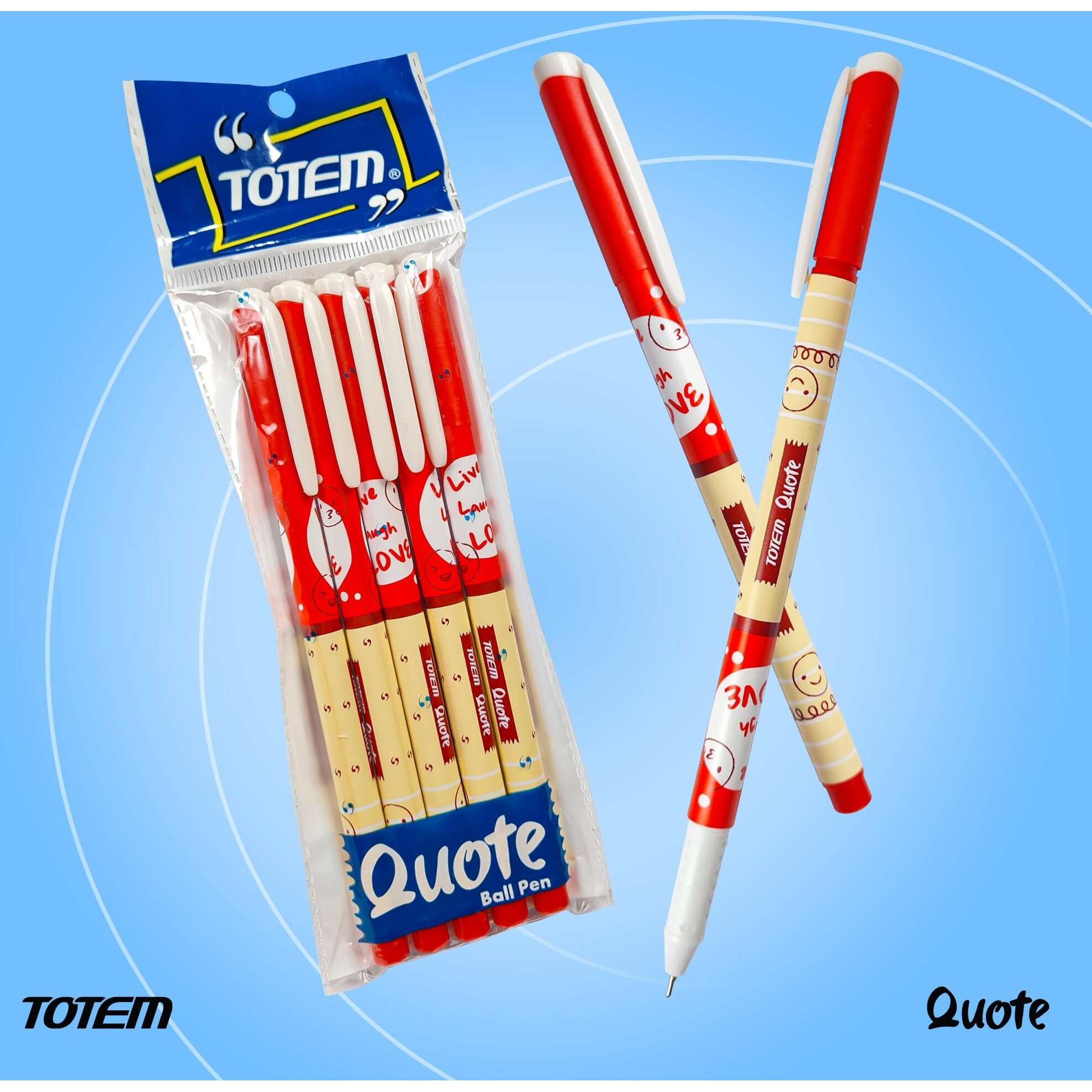 TOTEM Quote Ball Pens | 20 Red Ink Pens | Emoji Theme Body Colour | Fragrance Ink | Gifting Purpose | Cute Emoji Themed | 0.7 mm Tip for Smooth Writing | Red Pens for Teachers