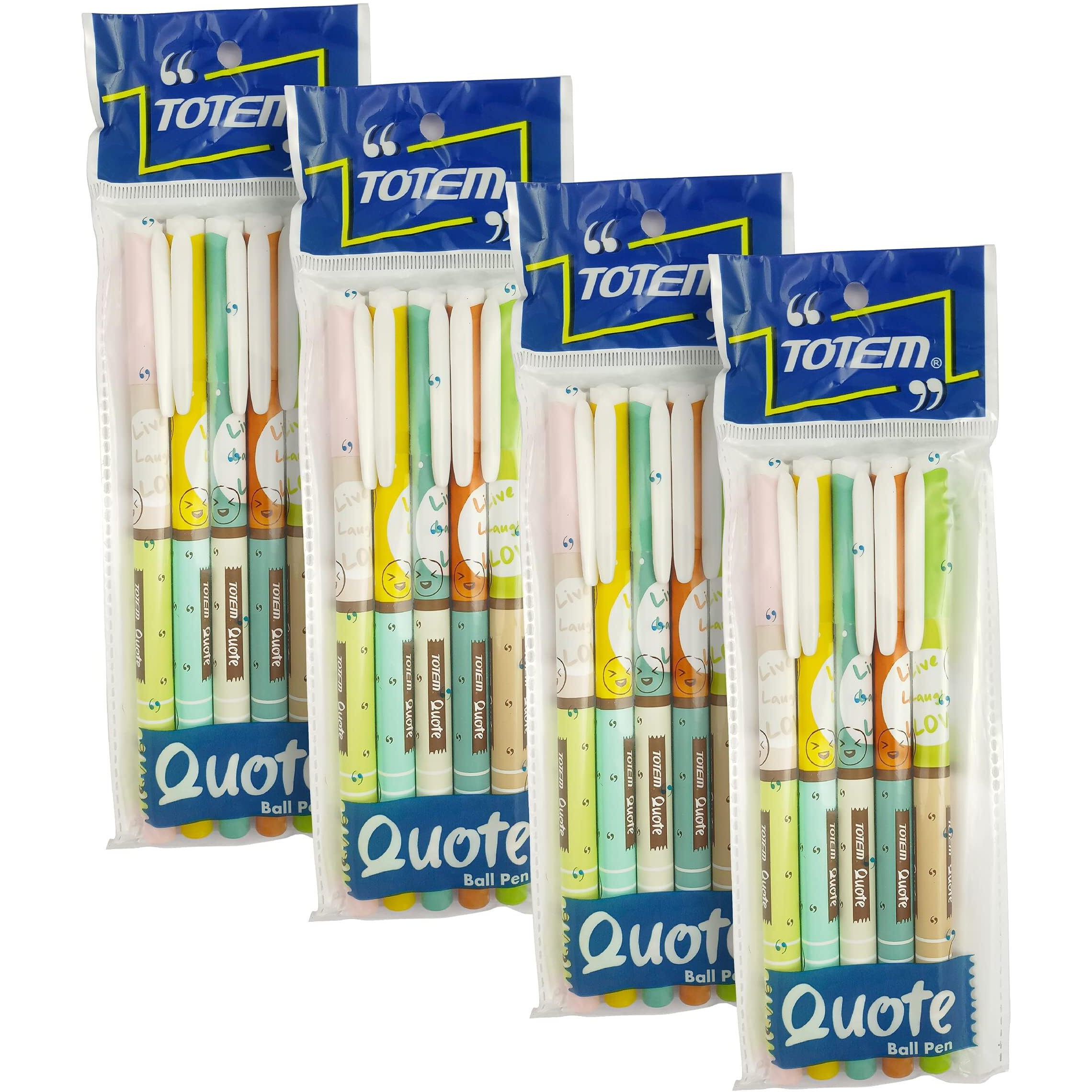 TOTEM Quote Ball Pens | 20 Blue Ink Pens | Gifts for Kids | Fragrance Ink | Emoji Themed Body Colours | 0.7 mm Tip | Pens for Writing | Ideal for Students | School & Office Uses