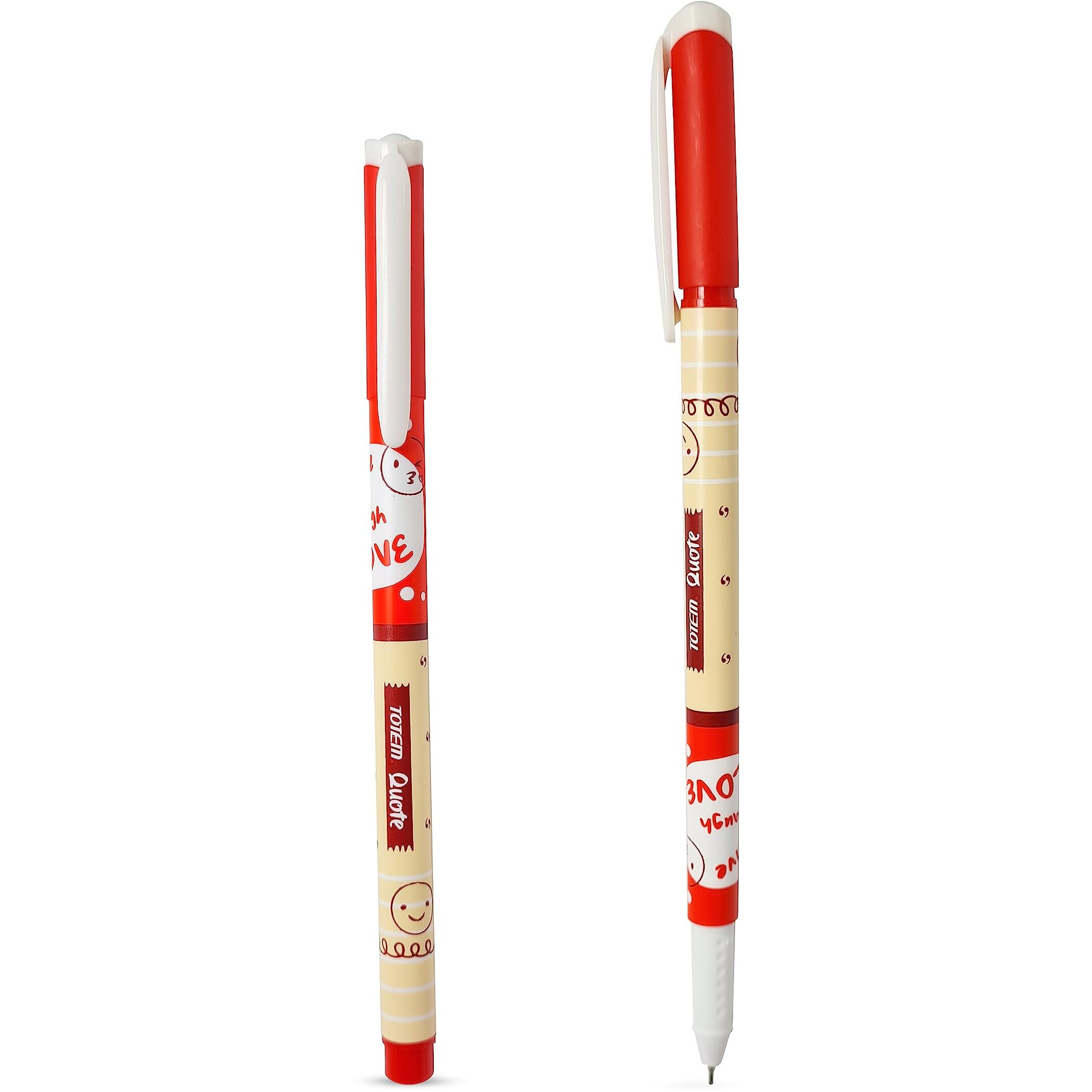 TOTEM Quote Ball Pens | 30 Red Ink Pens | Scented Ink Pens | Cute Emoji Themed | 0.7 mm Tip for Smooth Writing | Red Pens for Teachers | School & Office Stationery