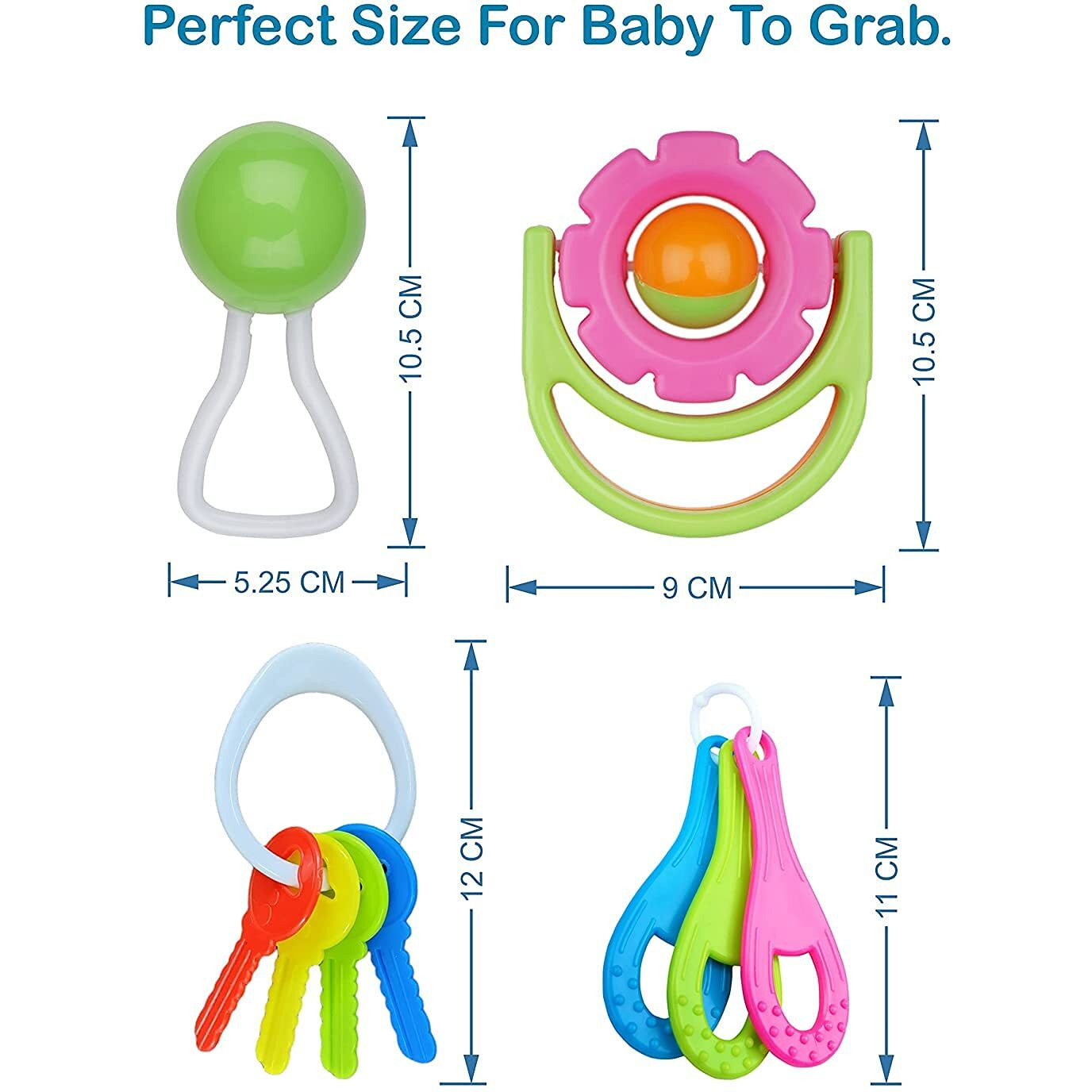 Little Innocents Plastic Bpa-Free Non Toxic Toddler Baby Rattles 5 Mutli Set With Ball, Multicolor
