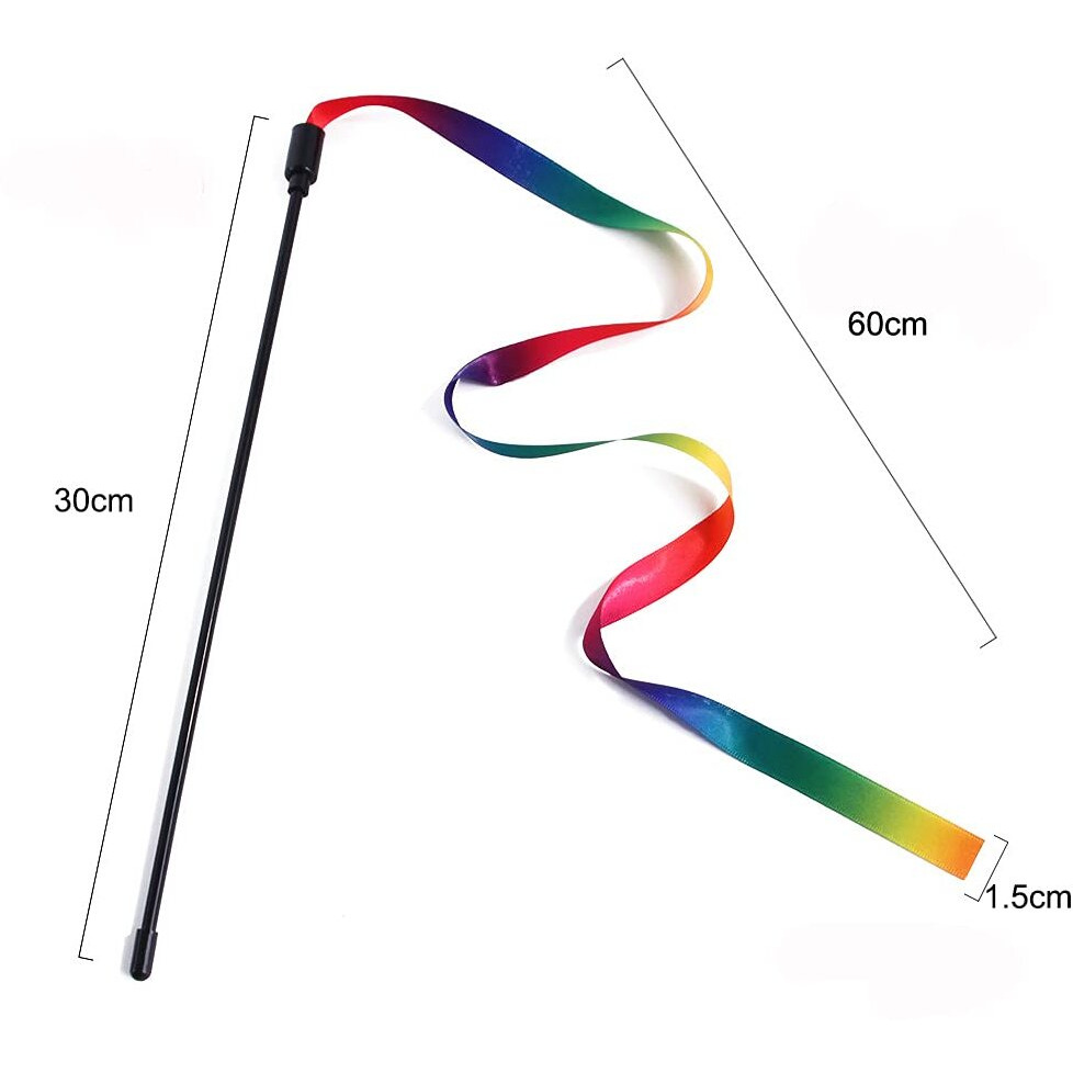 Qpets Cat Rainbow Wand Toys Interactive Cat Toy Colorful Ribbon Charmer for Kittens Cat Games and Toys Cat Playing Toys for Cat Pet- 2 PCS