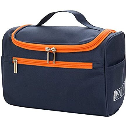 House of Quirk Polyester Hanging Travel Toiletry Kit Bag Organizer & Bathroom Kit With Hook For Traveling Accessories Toiletries Bathroom Shaving & Makeup For Men And Women (Blue/Orange),W-13.5 Cm