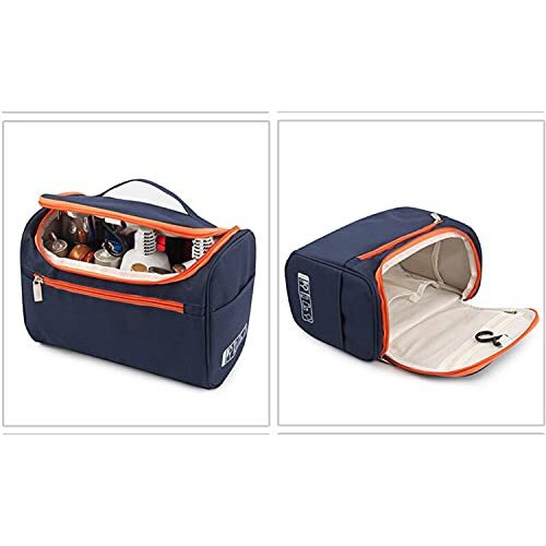 House of Quirk Polyester Hanging Travel Toiletry Kit Bag Organizer & Bathroom Kit With Hook For Traveling Accessories Toiletries Bathroom Shaving & Makeup For Men And Women (Blue/Orange),W-13.5 Cm