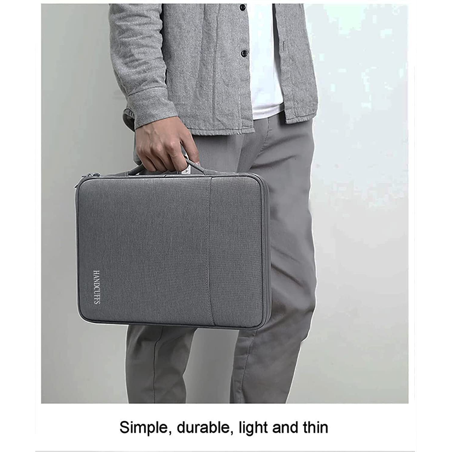 Handcuffs Document Organizer Bag | Waterproof | Portfolio Case | Professional | File Folders | A4 Paper | Certificates | Holder | Travel | Storage | Documents Organiser (Grey)