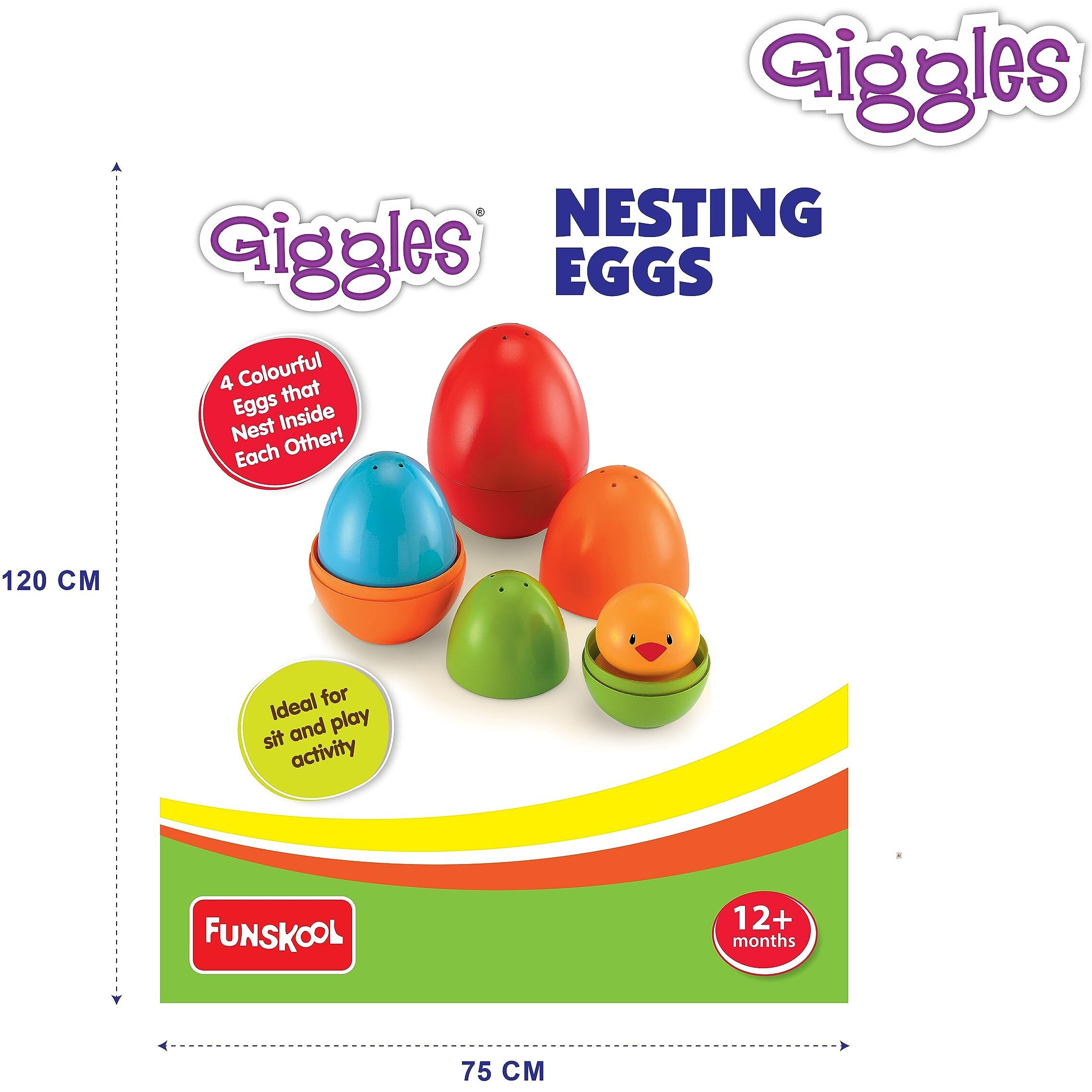 Giggles Funskool Plastic Eggs Nesting Toy With A Chick,Helps To Match,Nest And Discover,12 Months&Above,Infant And Preschool Toys,Multi Color Pack Of 4 Pcs
