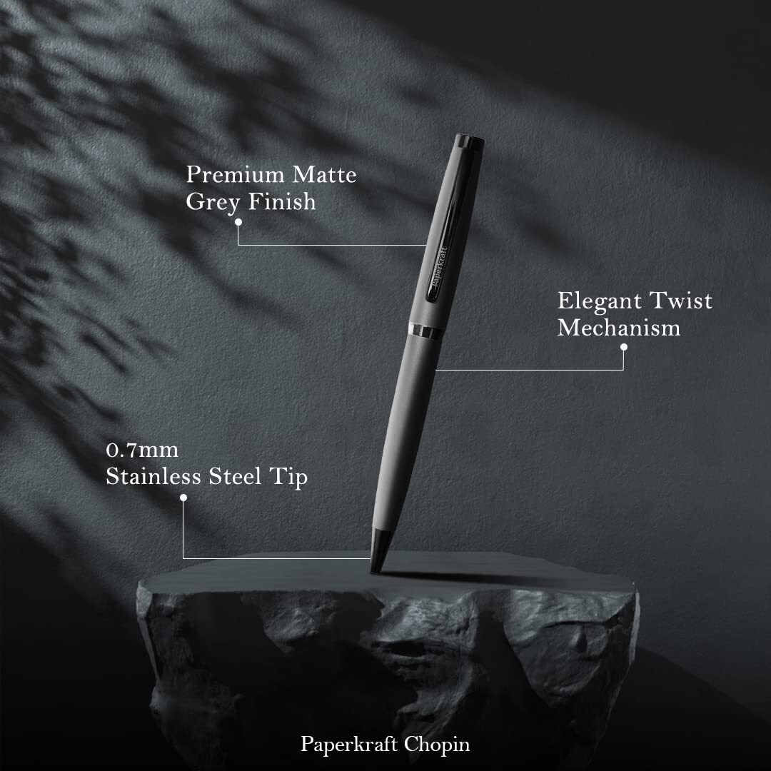 Paperkraft Chopin- Blue Ball Pen (Pack Of 1)|Elegant & Classic Matte Grey Finish|Premium Gifting Products|All Metal Body|Ideal For Professionals|Official Meeting Essentials