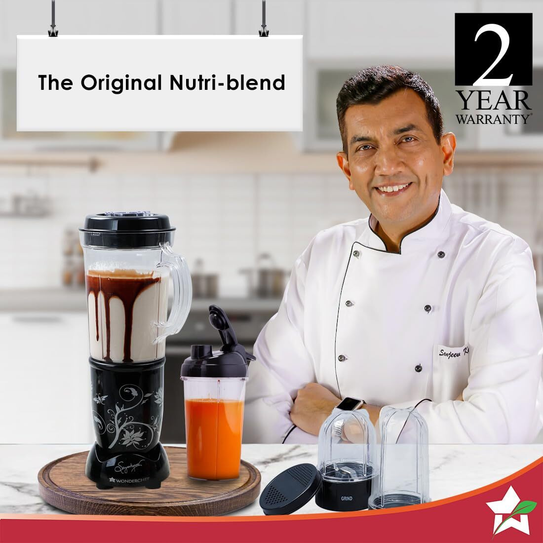 Wonderchef Nutri-Blend Juicer, Mixer, Grinder| 500 Watts 100% Full Copper Motor| Complete Kitchen Machine|4 Unbreakable Jars|2 Years Warranty|Recipe Book By Chef Sanjeev Kapoor|Black