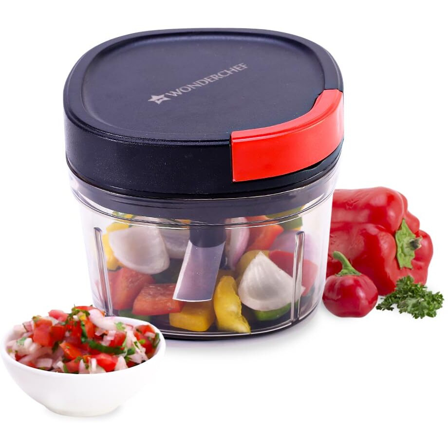 Wonderchef Glory String Chopper With 3 Sharp Stainless Steel Blades 600 Ml, Anti Slip Silicone, Compact, Air Tight Lid, 1 Year Warranty