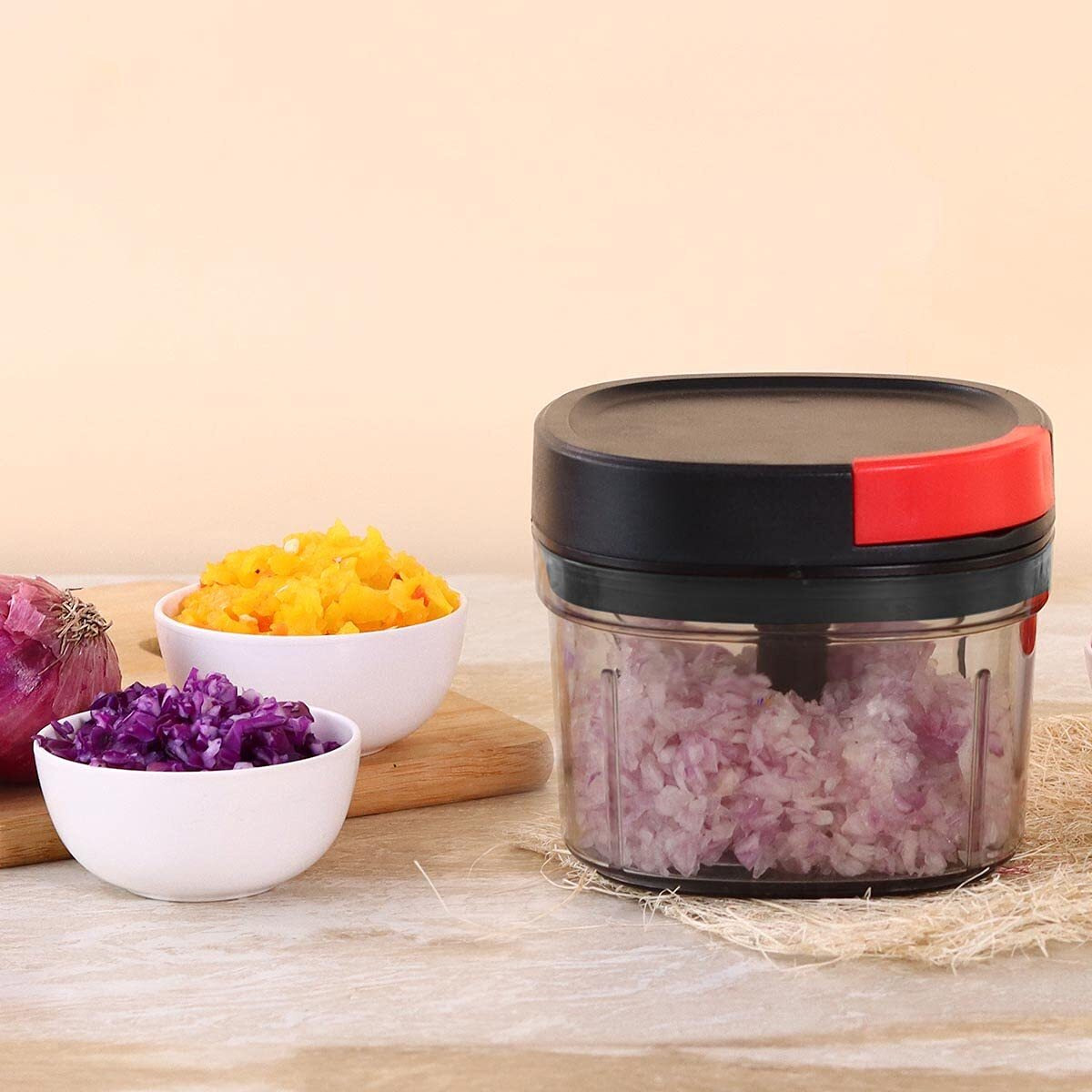 Wonderchef Glory String Chopper With 3 Sharp Stainless Steel Blades 600 Ml, Anti Slip Silicone, Compact, Air Tight Lid, 1 Year Warranty
