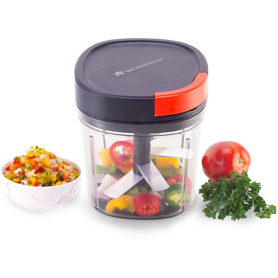 Wonderchef Glory String Vegetable Chopper With 6 Sharp Ss Blade, Anti Slip Silicon Base Ring, Air Tight Lid, 900Ml, 1 Year Warranty