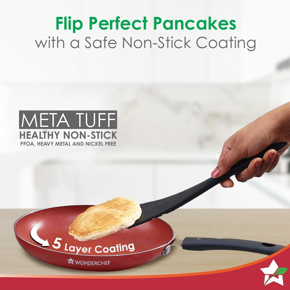 Wonderchef Valencia Non-Stick Cookware 4 Piece Set | Kadhai With Lid 24 Cm, Fry Pan 24 Cm, Dosa Tawa 28 Cm | Cool Touch Bakelite Handles | Pure Grade Aluminium| Pfoa Free| 2 Years Warranty | Red