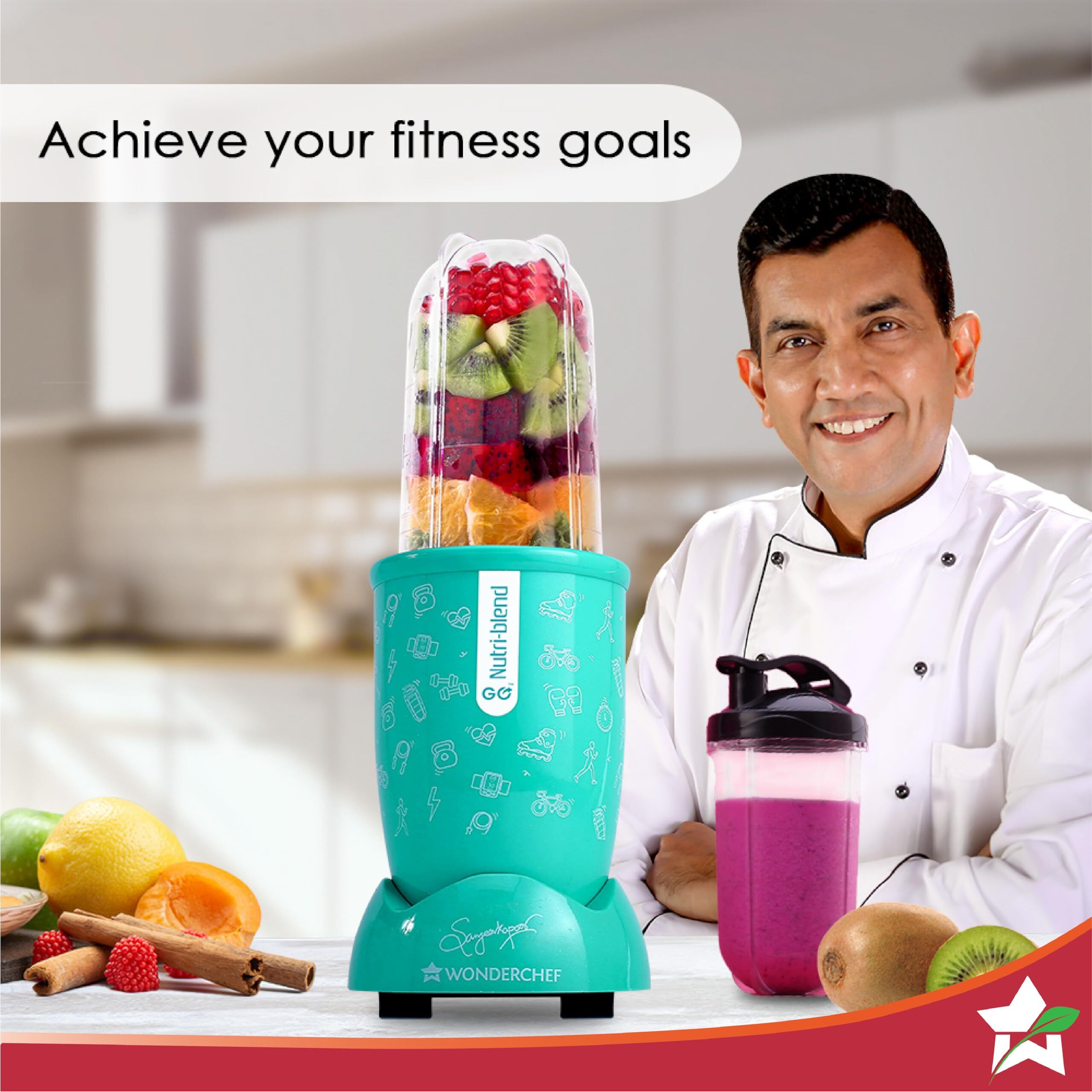 Wonderchef Nutri-Blend Go, 22000 Rpm 100% Full Copper Motor, 1 Unbreakable Jar, 400 W, 2 Year Warranty By Wonderchef, Recipe Book By Chef Sanjeev Kapoor, Mint