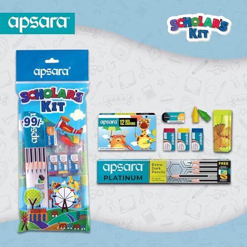 Apsara Scholars Kit| All Basic Stationery Needs In One Pack | Ideal For Gifting | Attractive Pack For The Gifting | All Stationery Kit Use For Exam & Daily Perpose |Back To School Kit | Pack Of 1